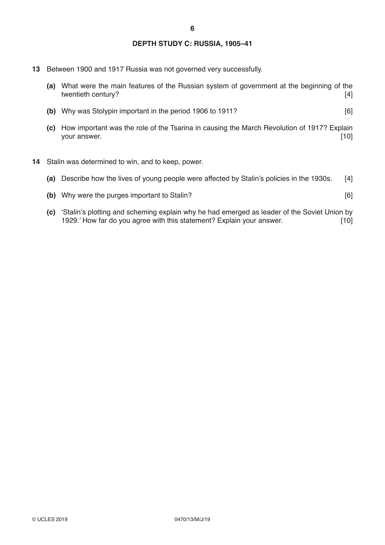 Cambridge IGCSE History 0470 2019 May/June Paper 1 · Variant 3 question paper, page 6 of 12