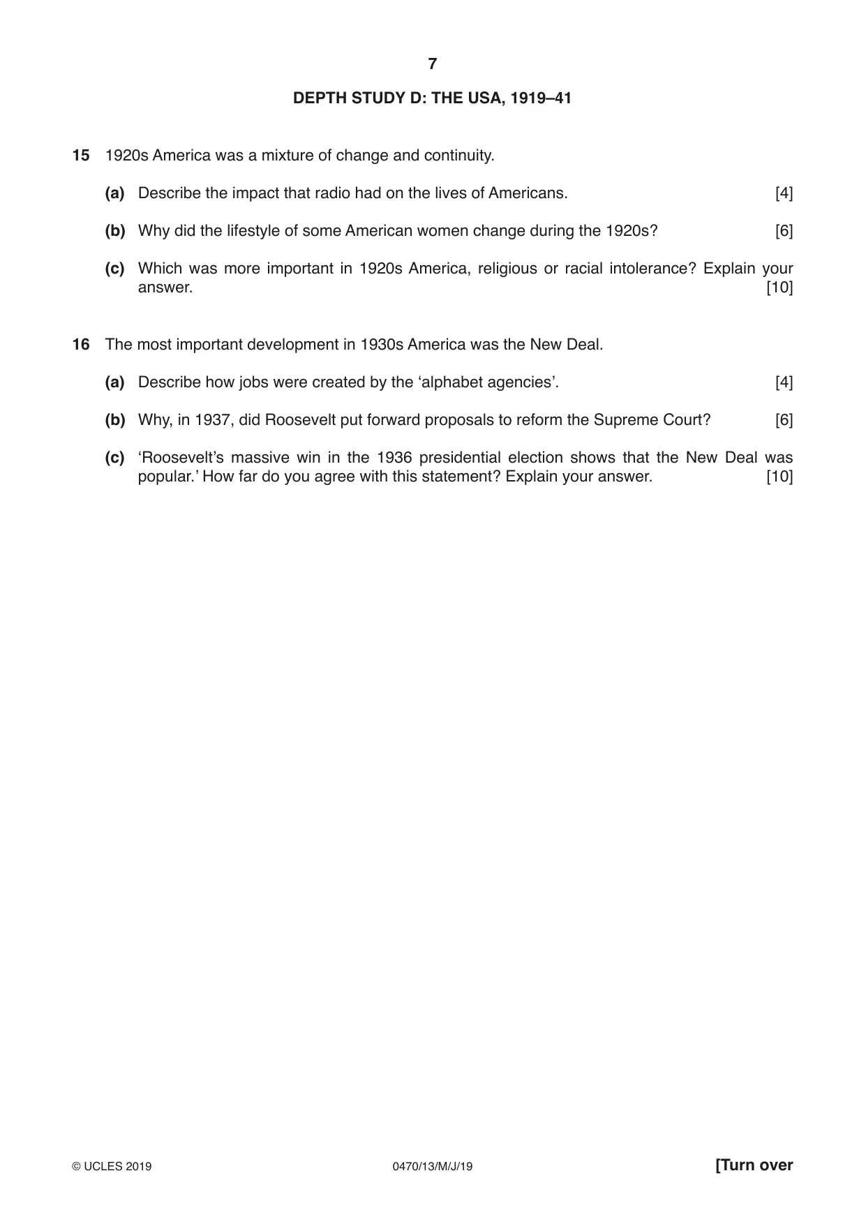 Cambridge IGCSE History 0470 2019 May/June Paper 1 · Variant 3 question paper, page 7 of 12