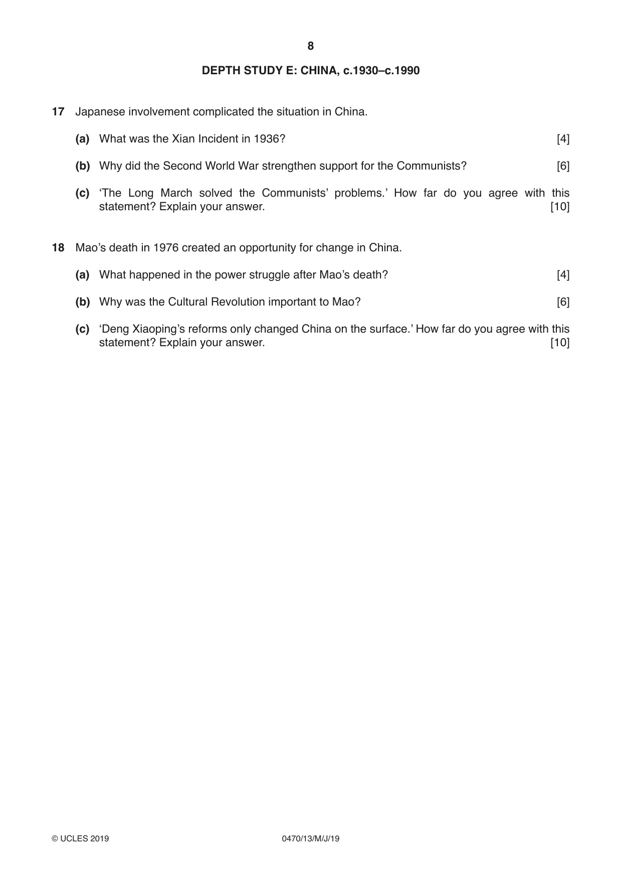 Cambridge IGCSE History 0470 2019 May/June Paper 1 · Variant 3 question paper, page 8 of 12
