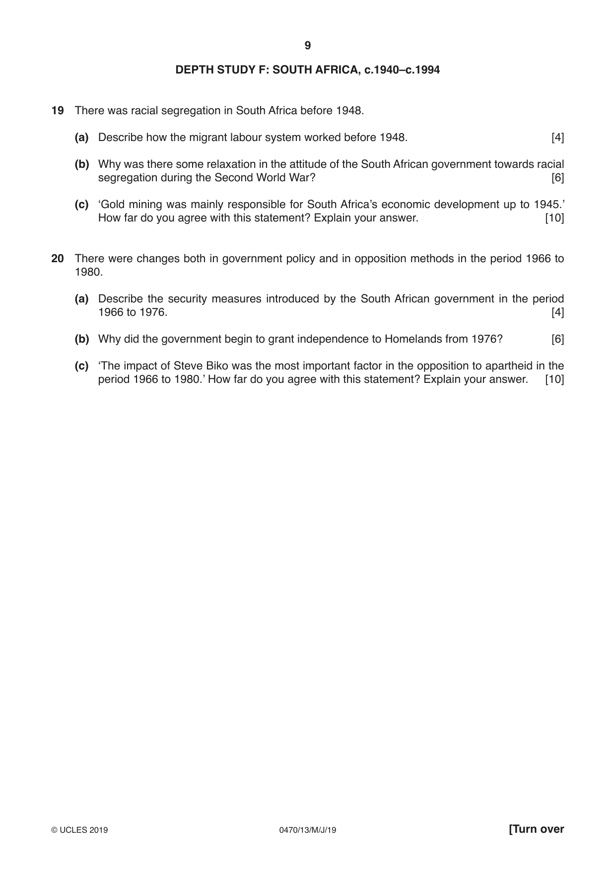 Cambridge IGCSE History 0470 2019 May/June Paper 1 · Variant 3 question paper, page 9 of 12