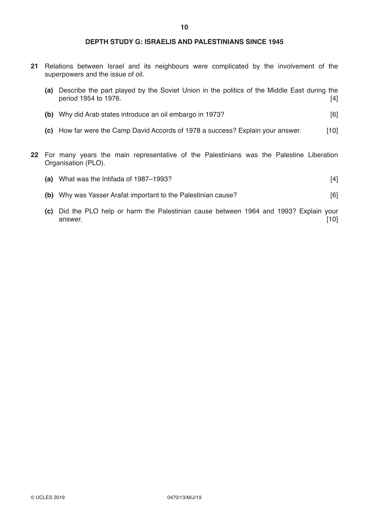 Cambridge IGCSE History 0470 2019 May/June Paper 1 · Variant 3 question paper, page 10 of 12
