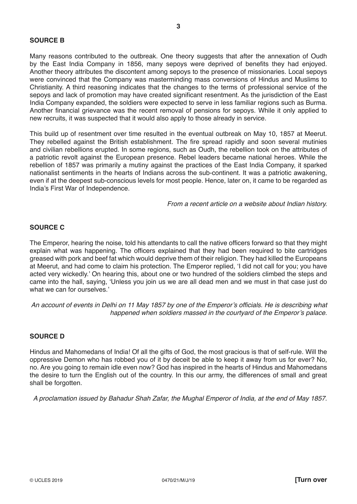 Cambridge IGCSE History 0470 2019 May/June Paper 2 · Variant 1 question paper, page 3 of 12