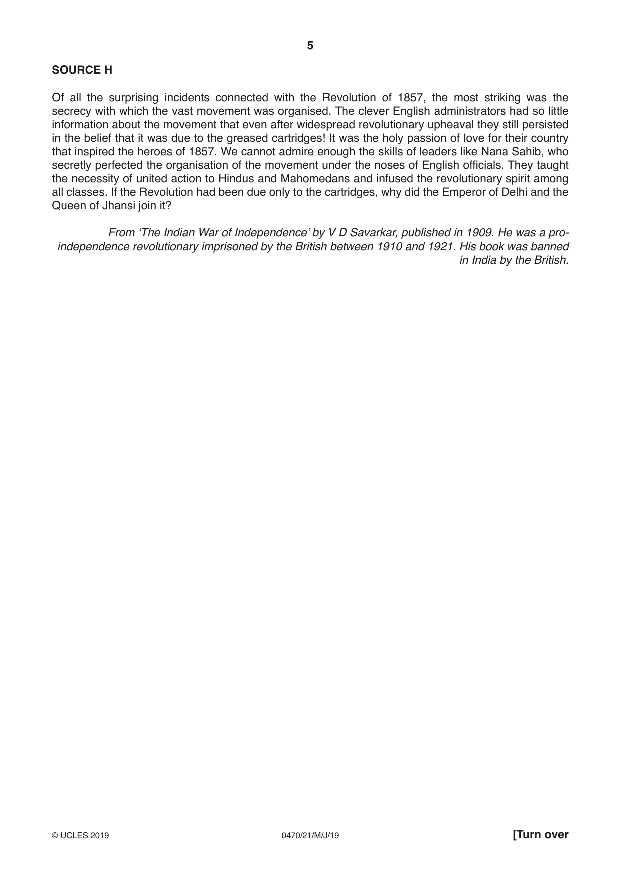 Cambridge IGCSE History 0470 2019 May/June Paper 2 · Variant 1 question paper, page 5 of 12