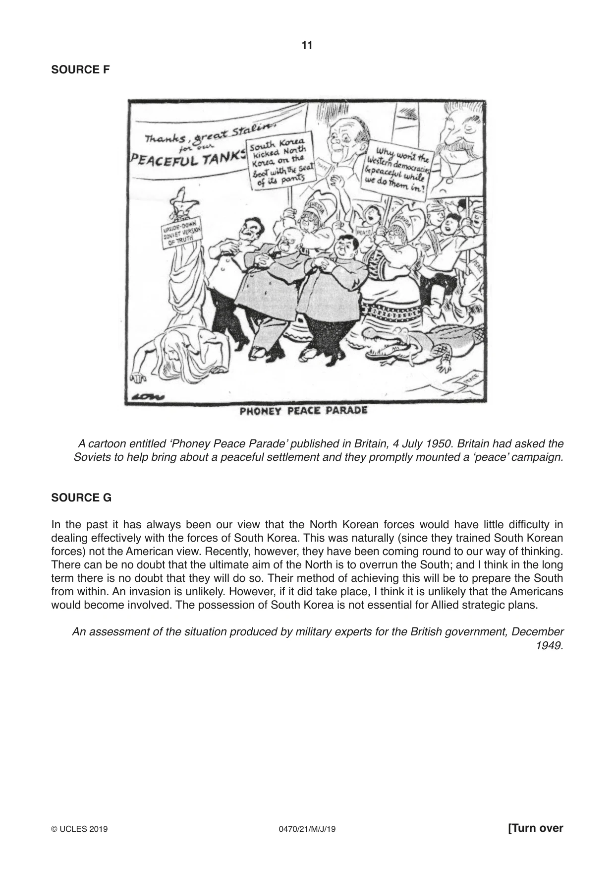 Cambridge IGCSE History 0470 2019 May/June Paper 2 · Variant 1 question paper, page 11 of 12