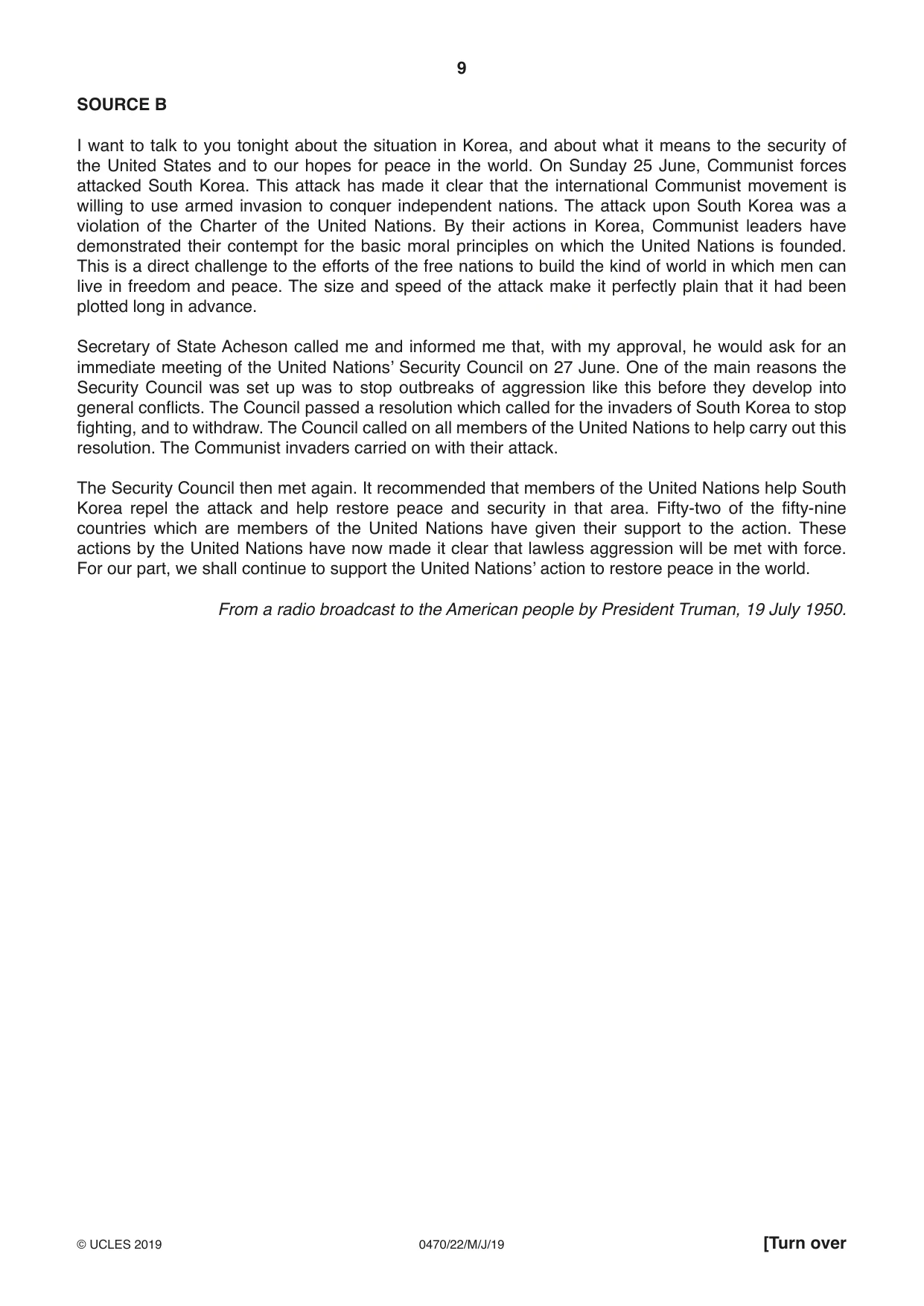 Cambridge IGCSE History 0470 2019 May/June Paper 2 · Variant 2 question paper, page 9 of 16