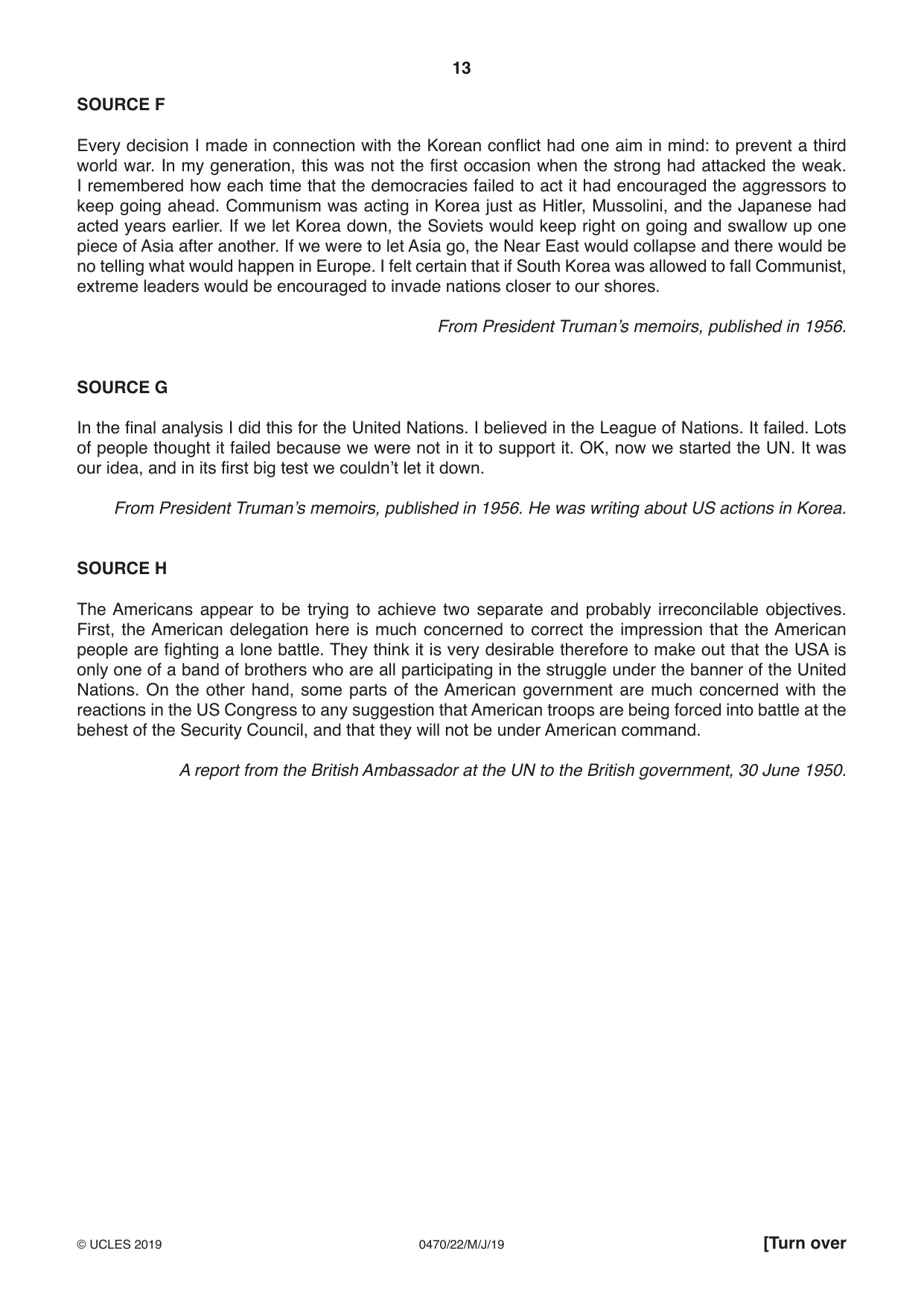 Cambridge IGCSE History 0470 2019 May/June Paper 2 · Variant 2 question paper, page 13 of 16