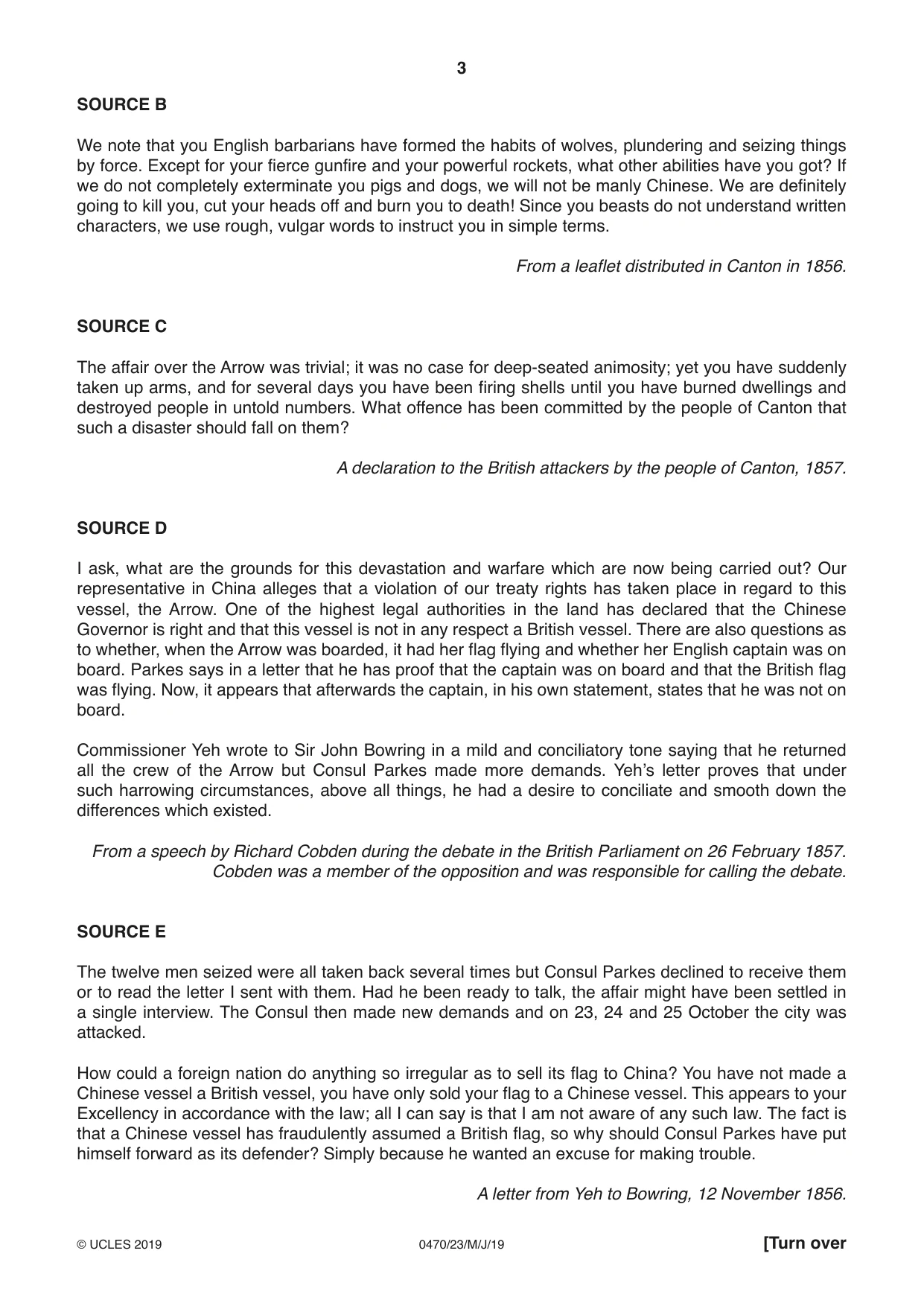 Cambridge IGCSE History 0470 2019 May/June Paper 2 · Variant 3 question paper, page 3 of 12