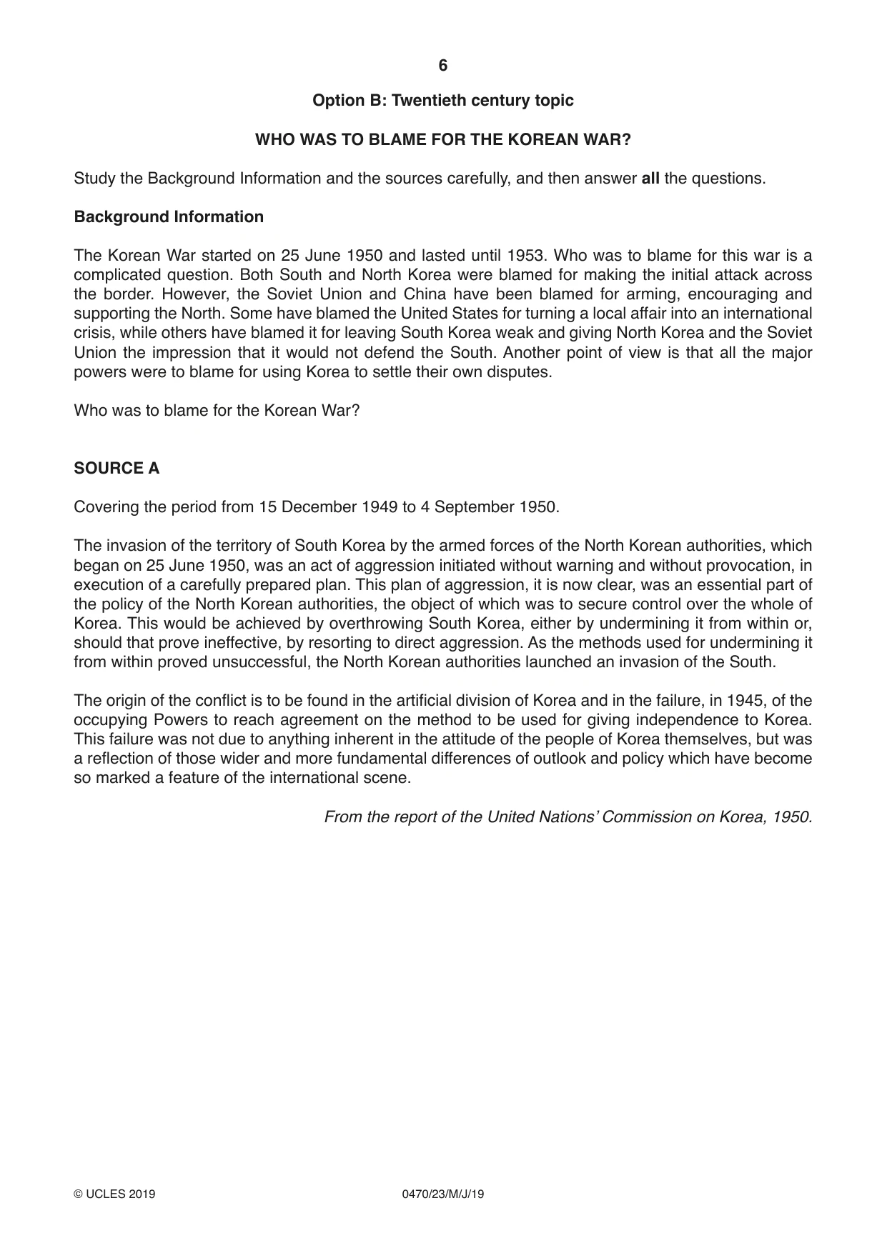 Cambridge IGCSE History 0470 2019 May/June Paper 2 · Variant 3 question paper, page 6 of 12