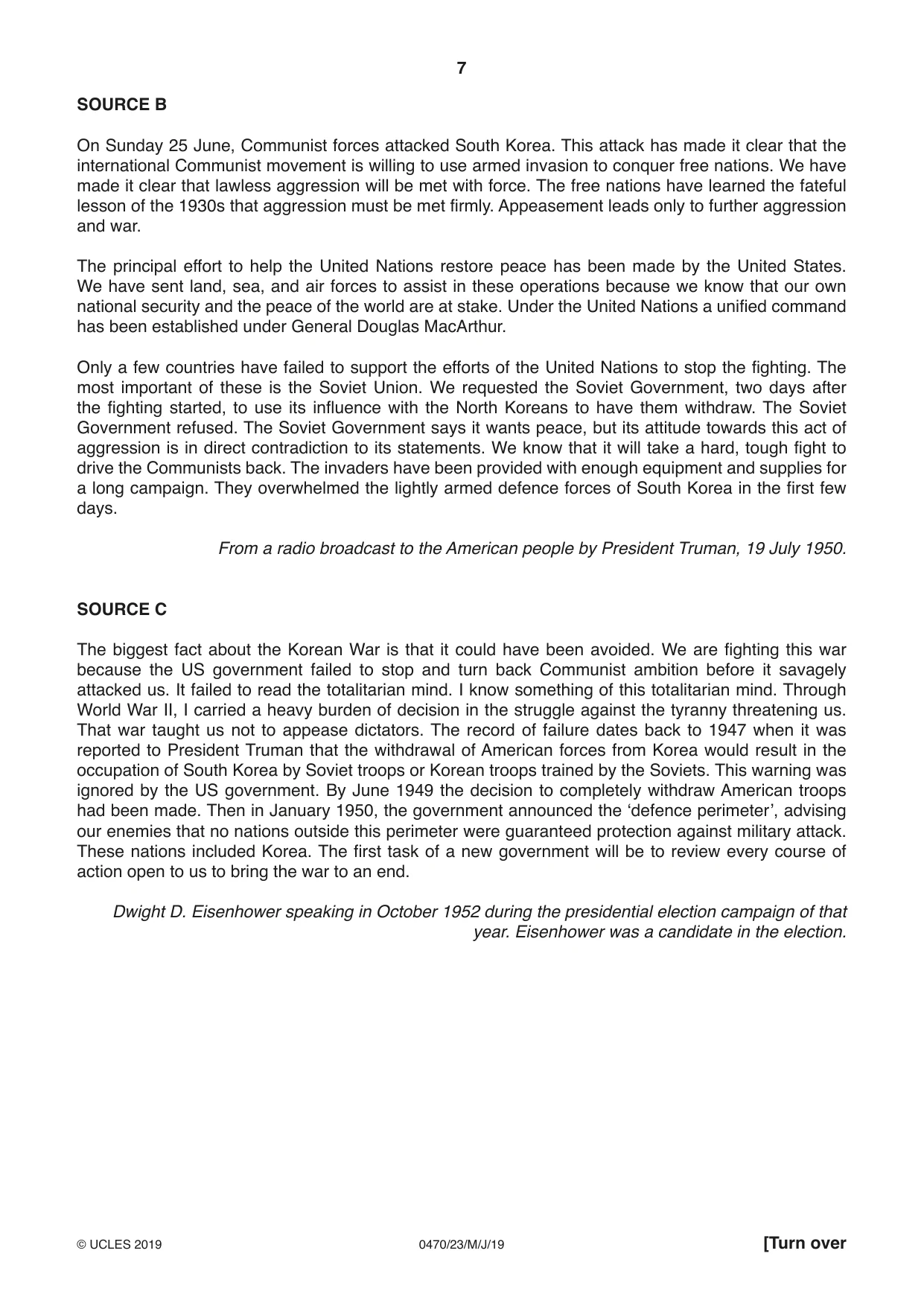 Cambridge IGCSE History 0470 2019 May/June Paper 2 · Variant 3 question paper, page 7 of 12