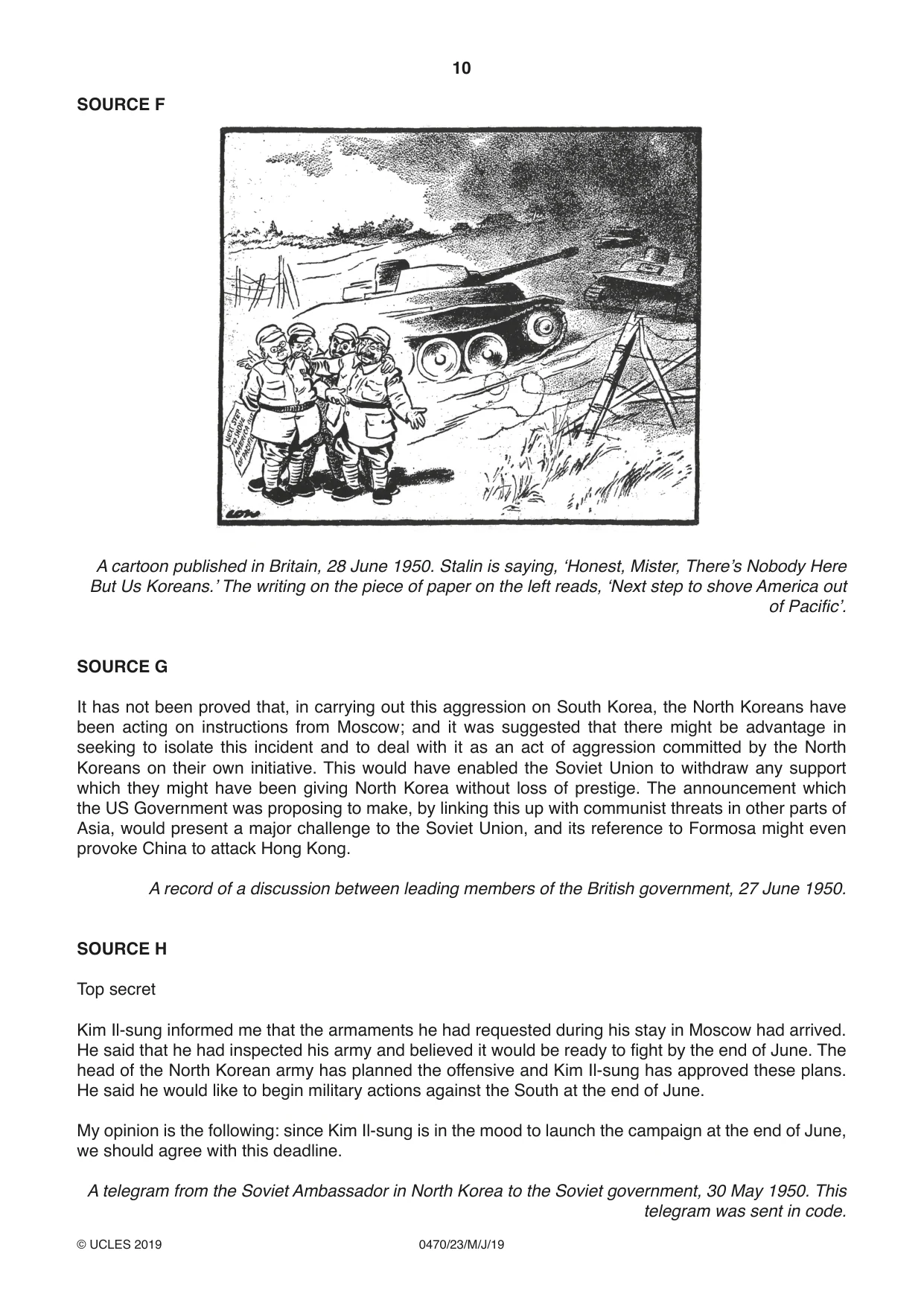Cambridge IGCSE History 0470 2019 May/June Paper 2 · Variant 3 question paper, page 10 of 12