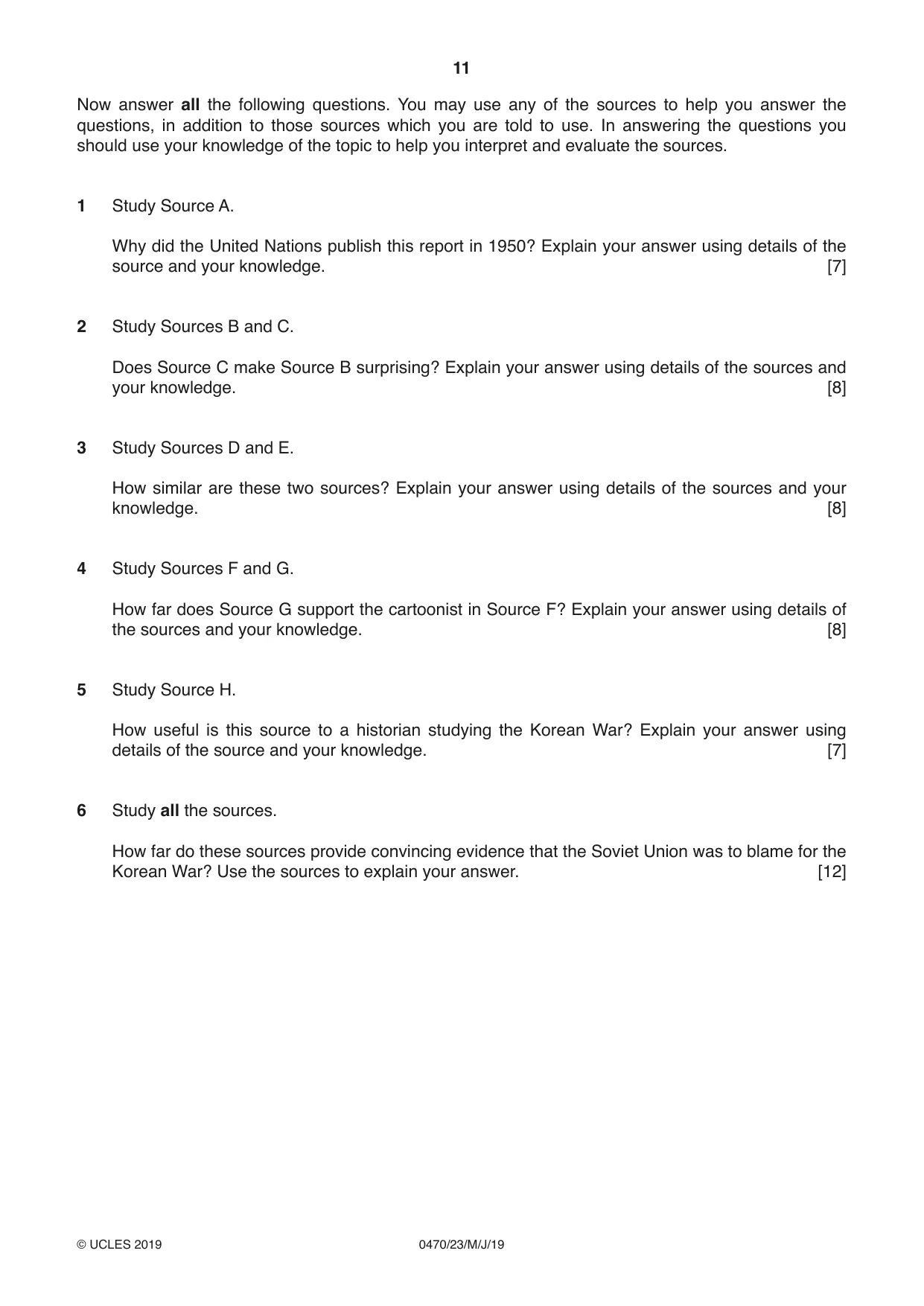 Cambridge IGCSE History 0470 2019 May/June Paper 2 · Variant 3 question paper, page 11 of 12