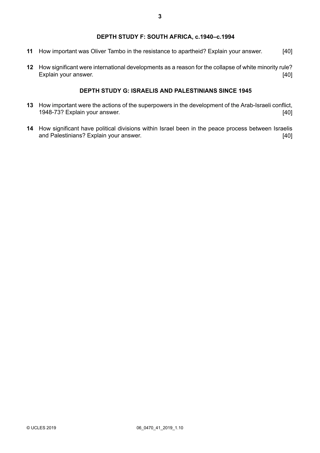 Cambridge IGCSE History 0470 2019 May/June Paper 4 · Variant 1 question paper, page 3 of 4