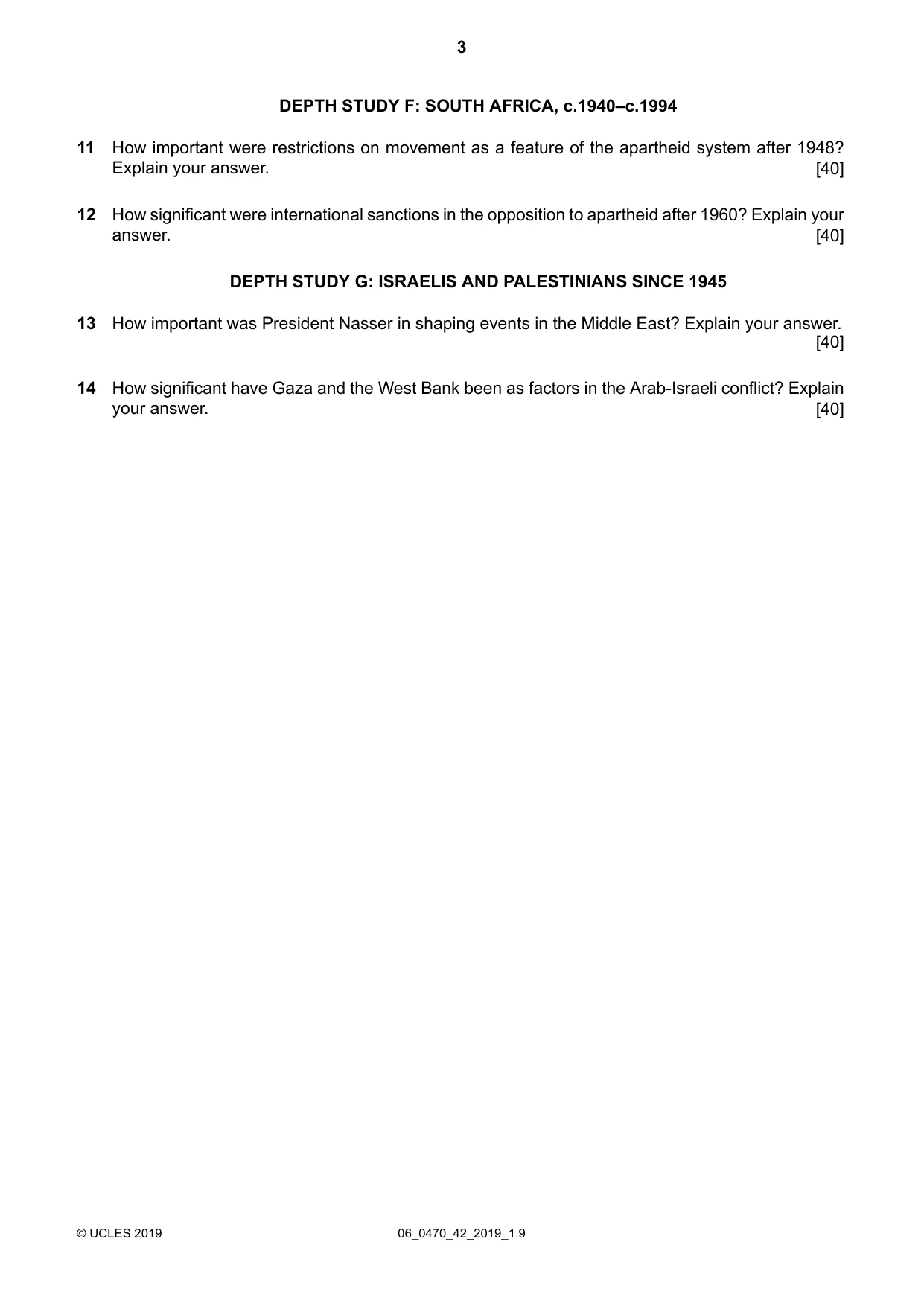 Cambridge IGCSE History 0470 2019 May/June Paper 4 · Variant 2 question paper, page 3 of 4