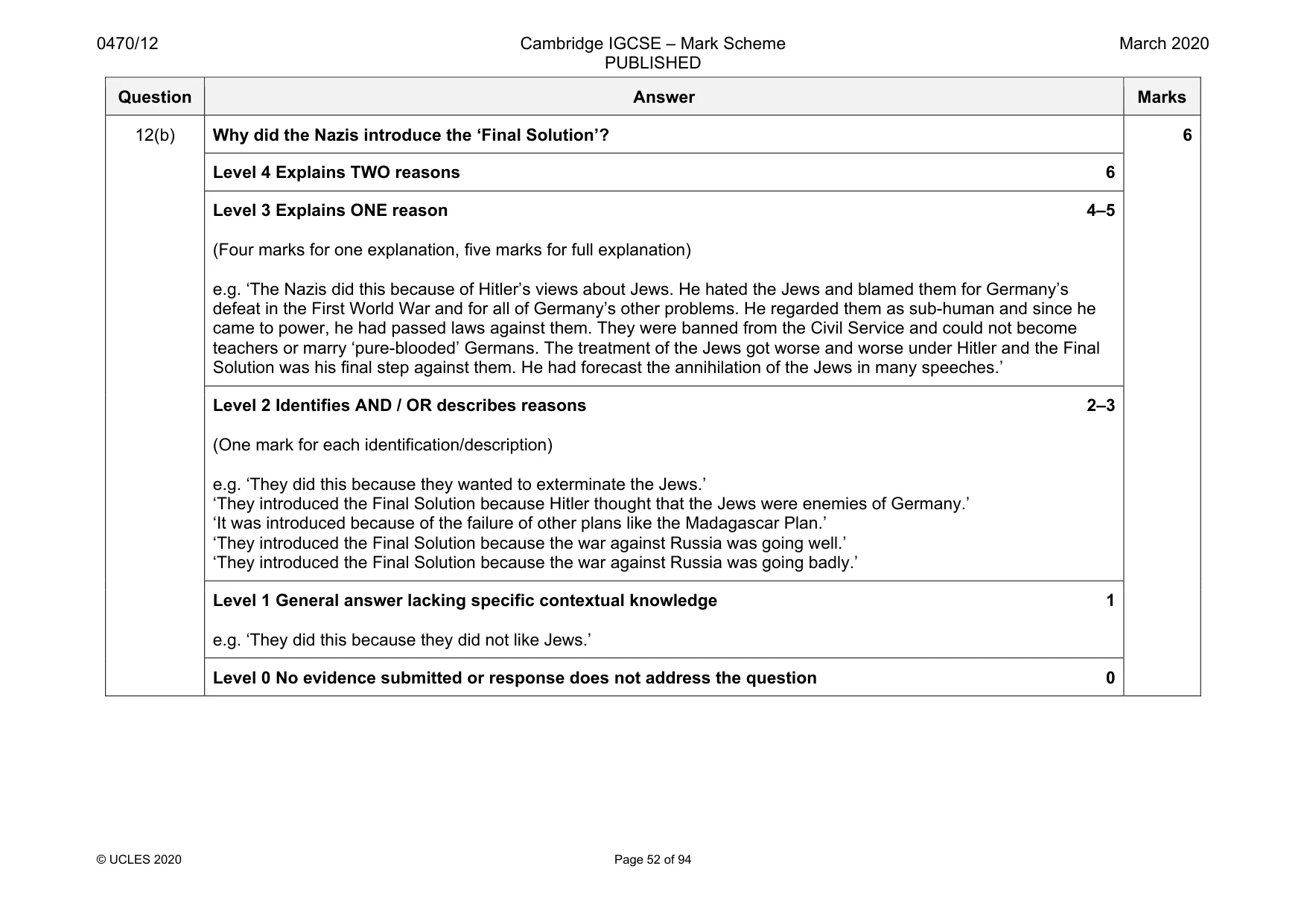 Mark scheme, page 52 of 94