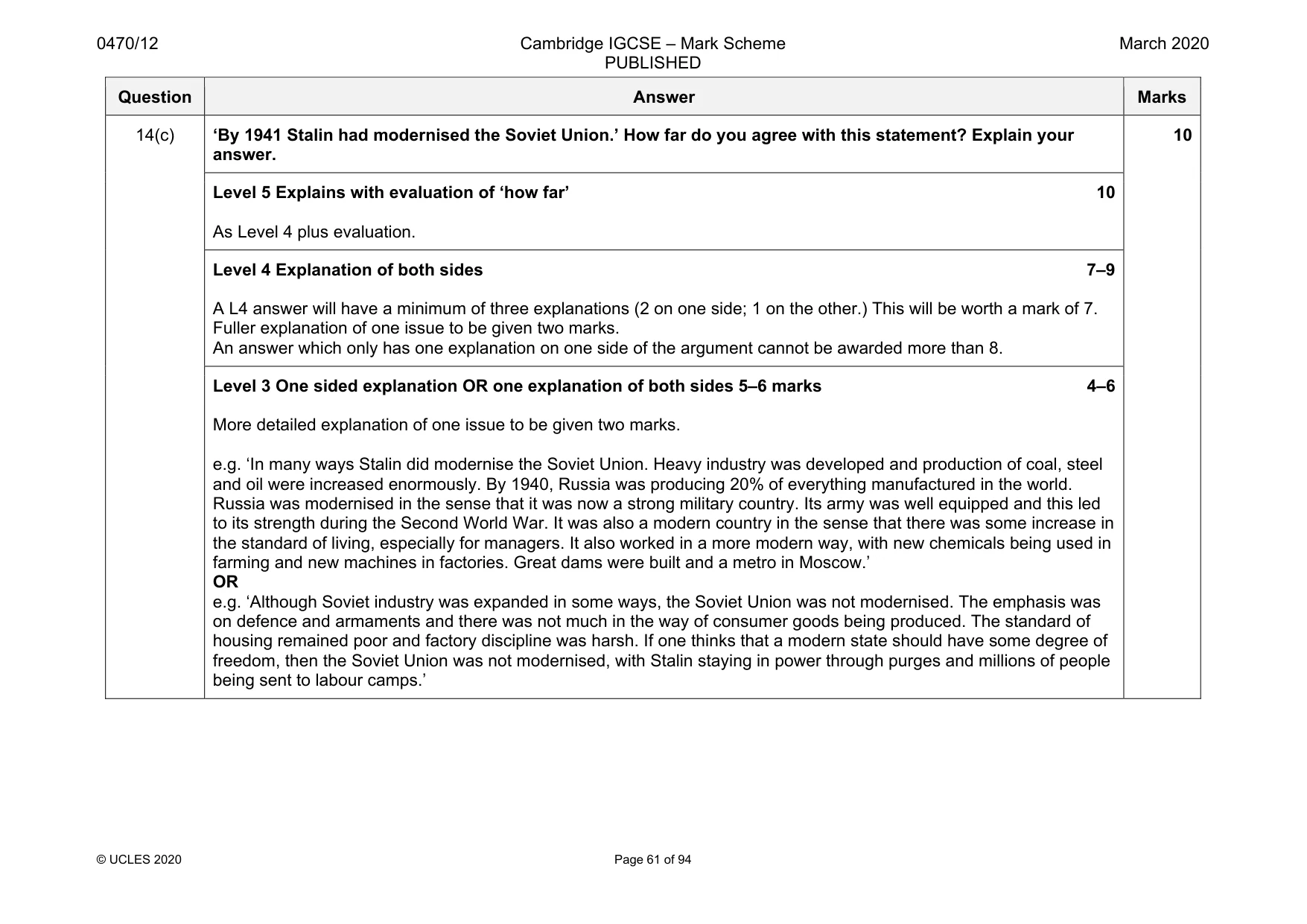Mark scheme, page 61 of 94
