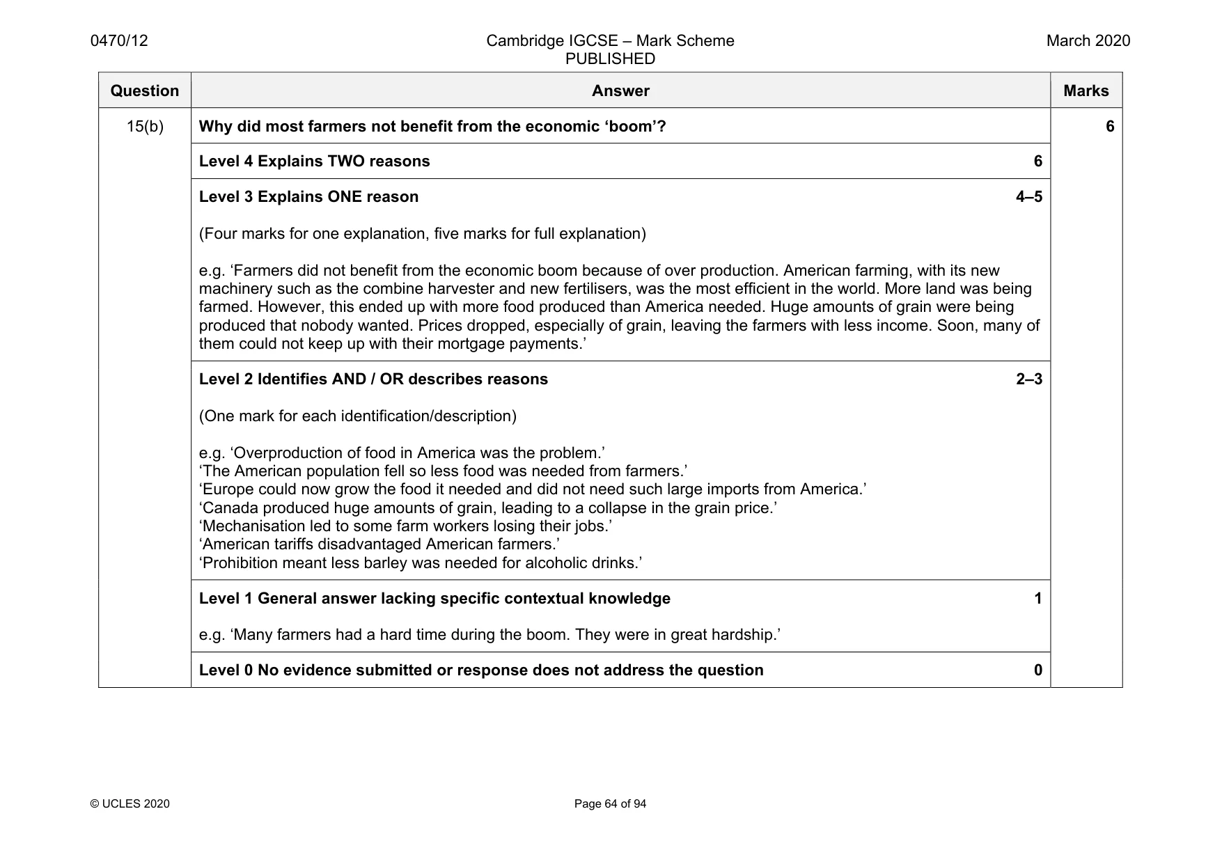 Mark scheme, page 64 of 94