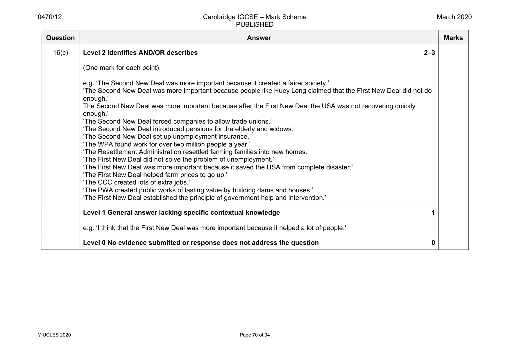 Mark scheme, page 70 of 94