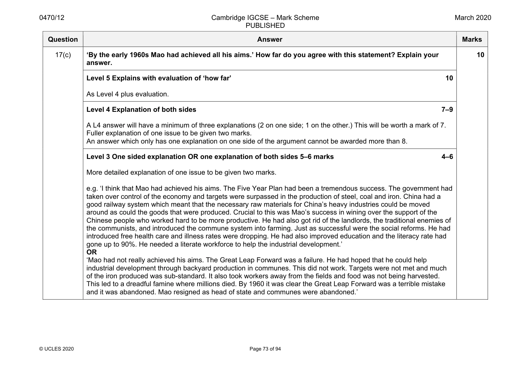 Mark scheme, page 73 of 94