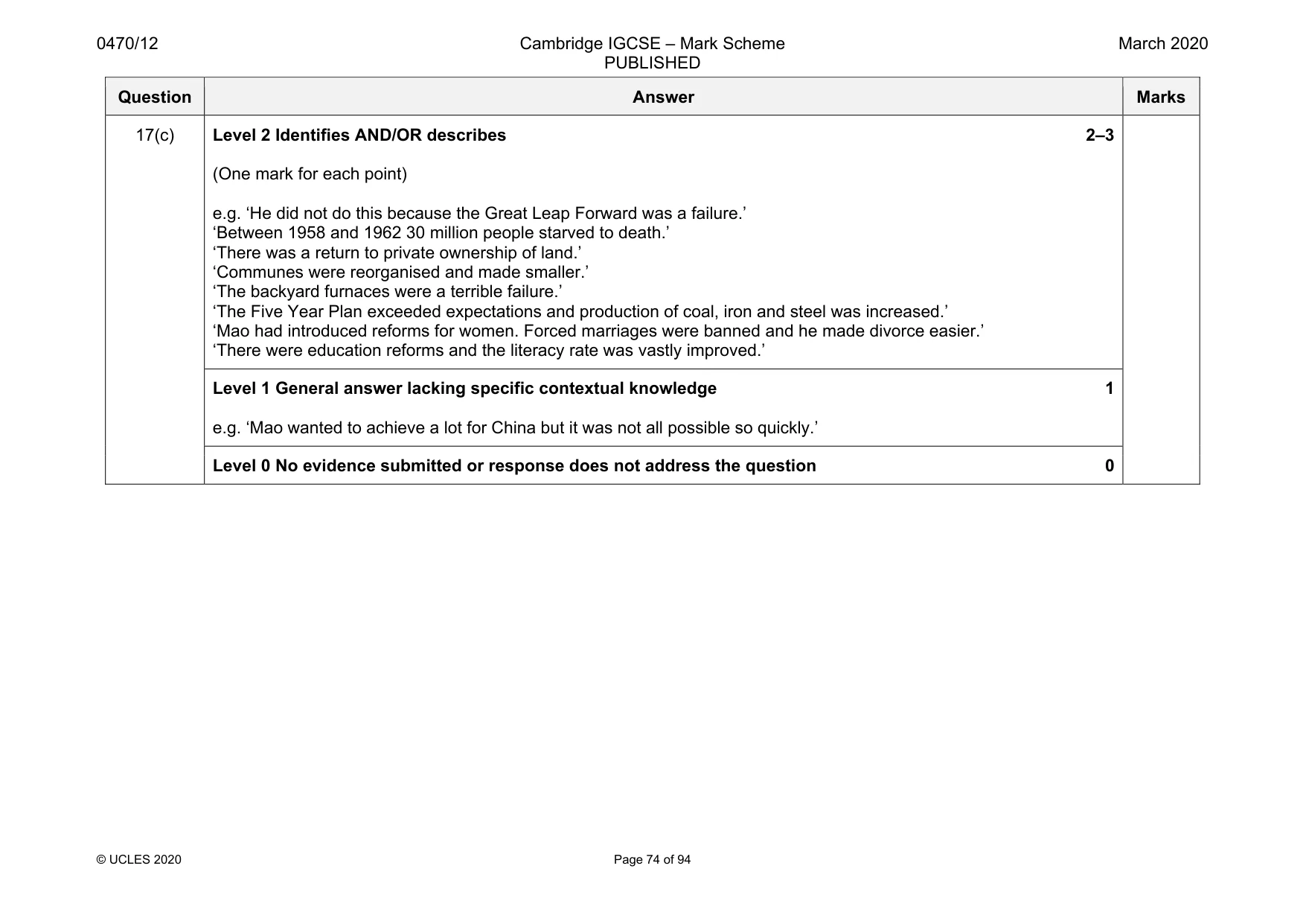 Mark scheme, page 74 of 94