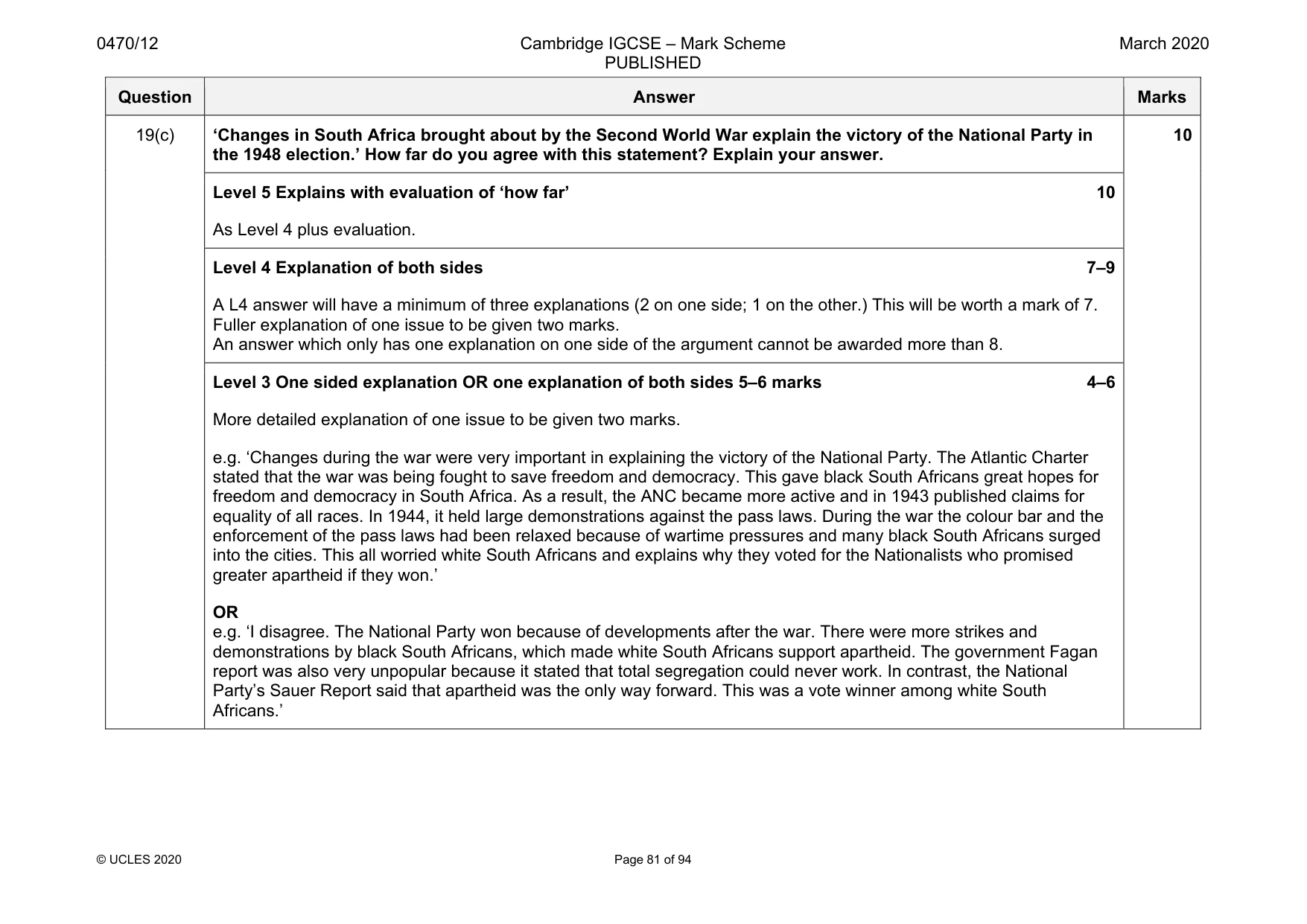 Mark scheme, page 81 of 94