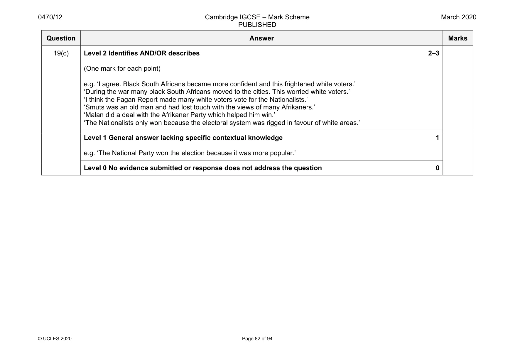 Mark scheme, page 82 of 94
