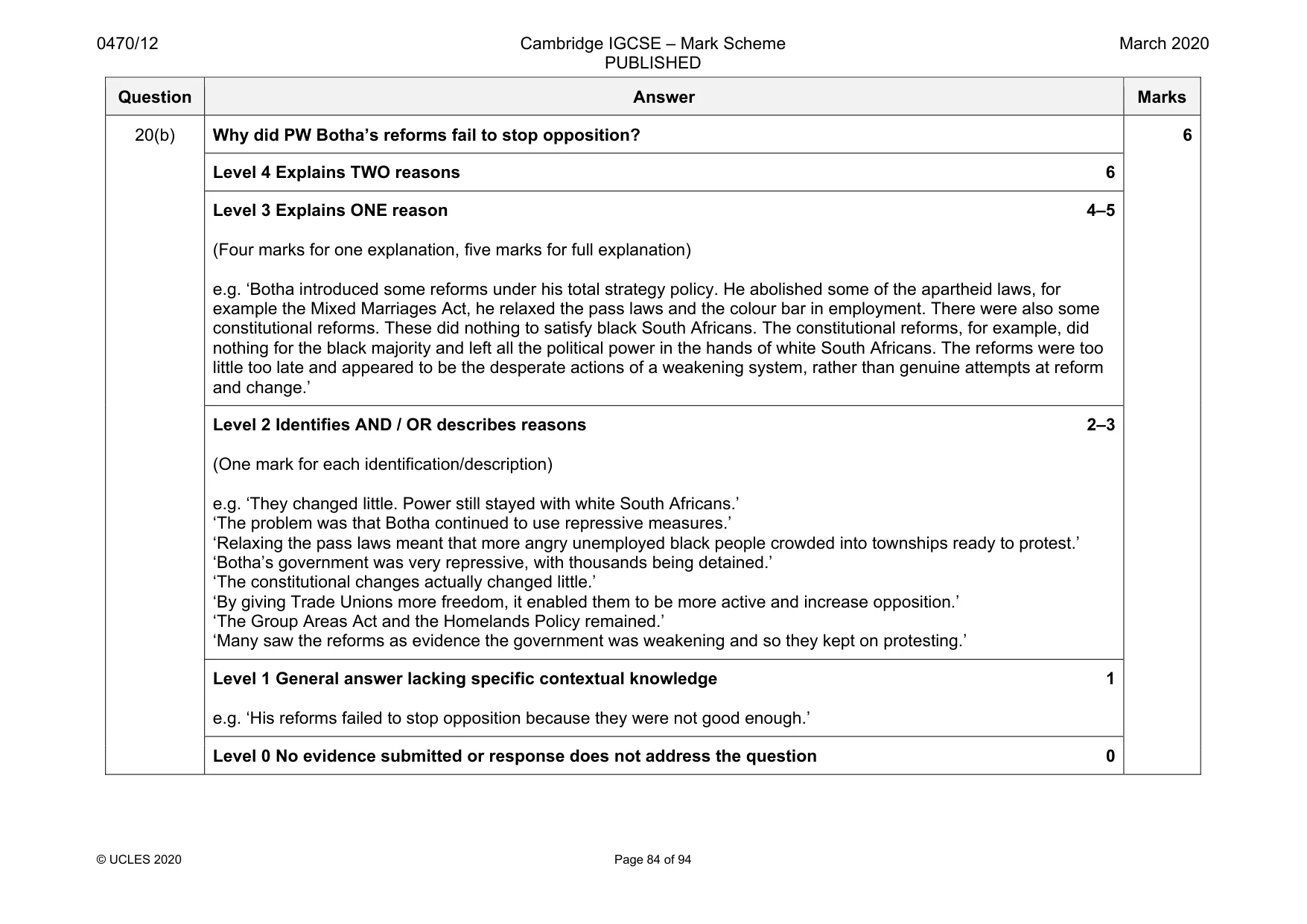Mark scheme, page 84 of 94