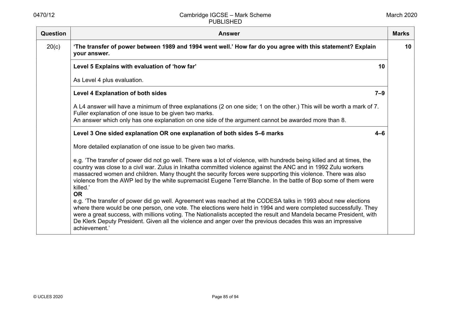 Mark scheme, page 85 of 94