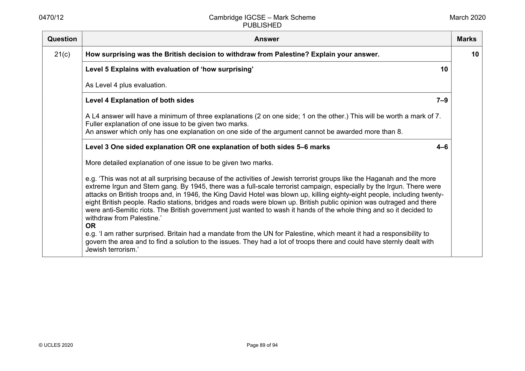 Mark scheme, page 89 of 94