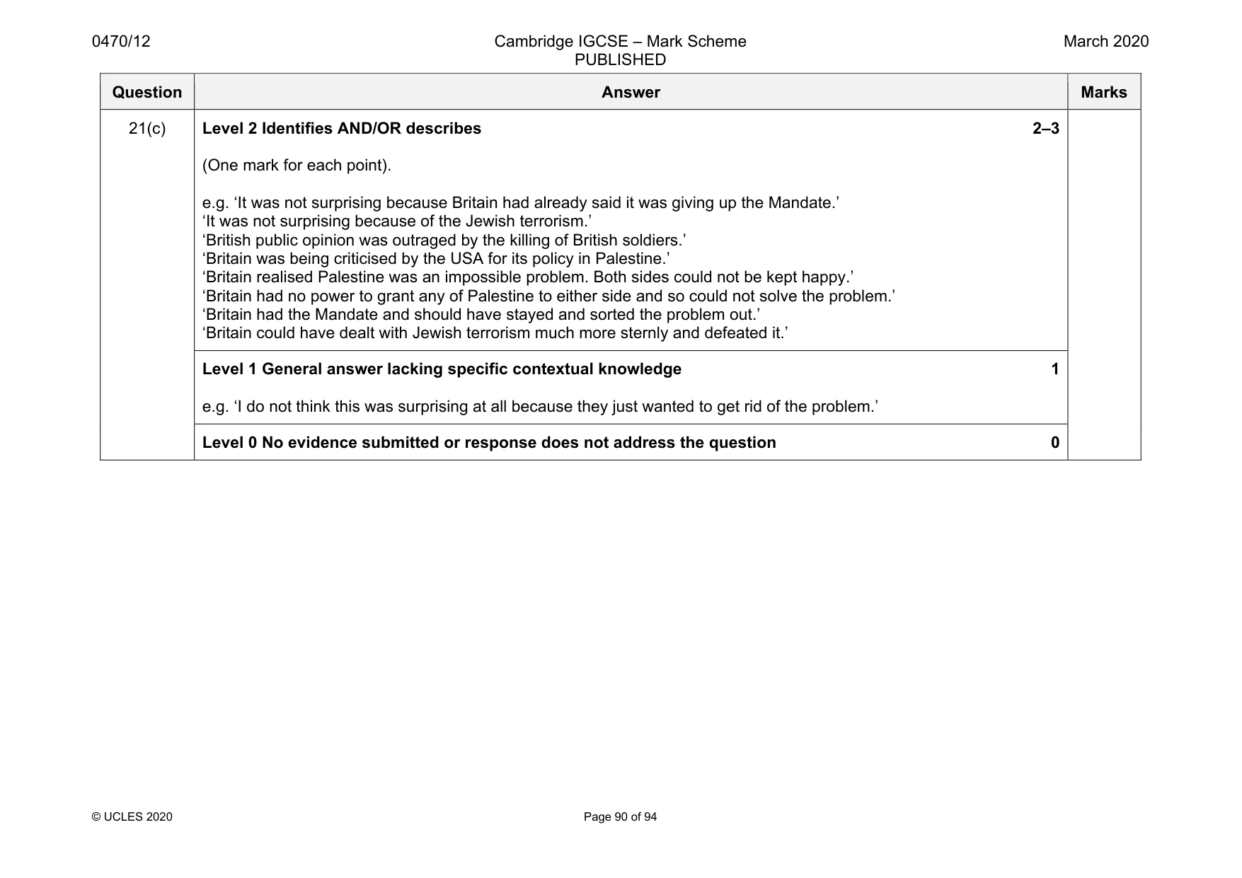 Mark scheme, page 90 of 94