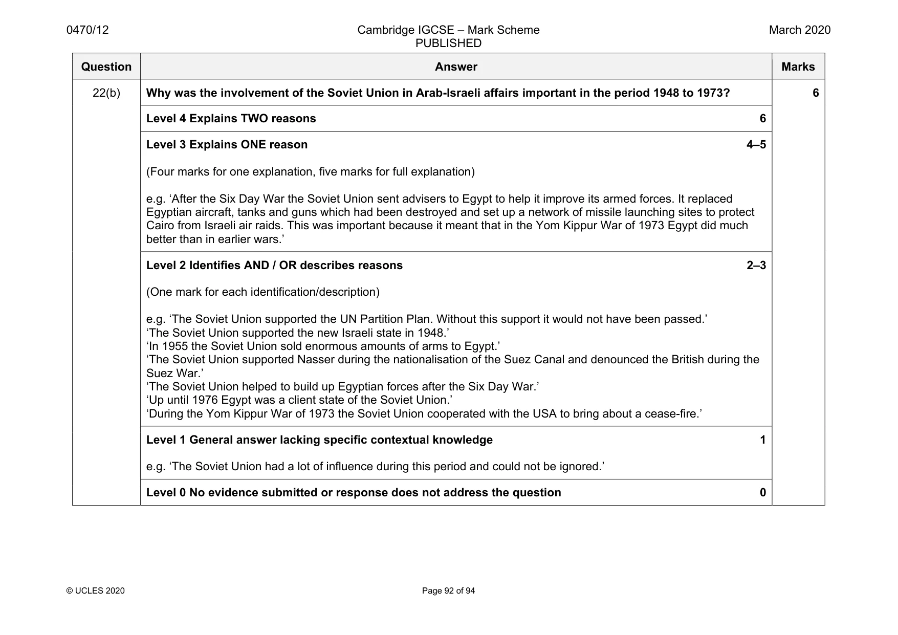 Mark scheme, page 92 of 94