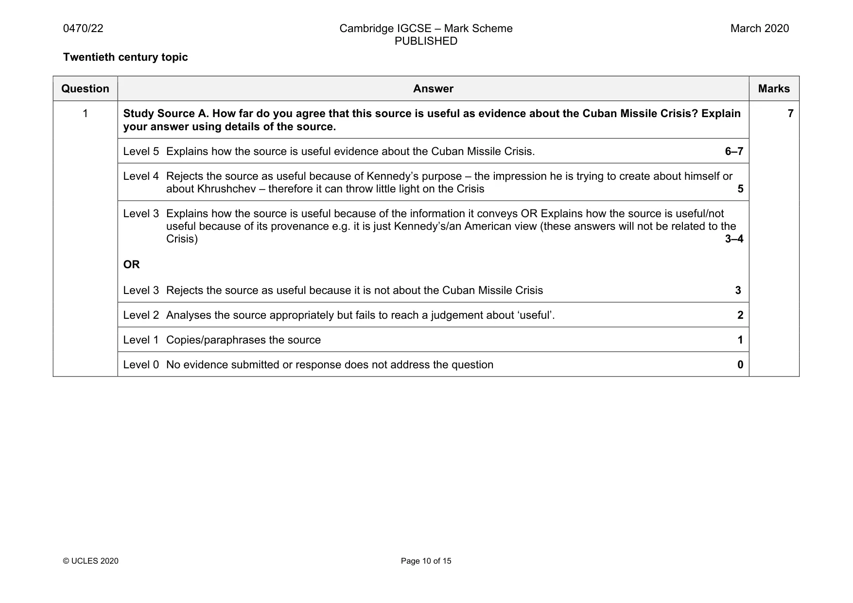 Mark scheme, page 10 of 15
