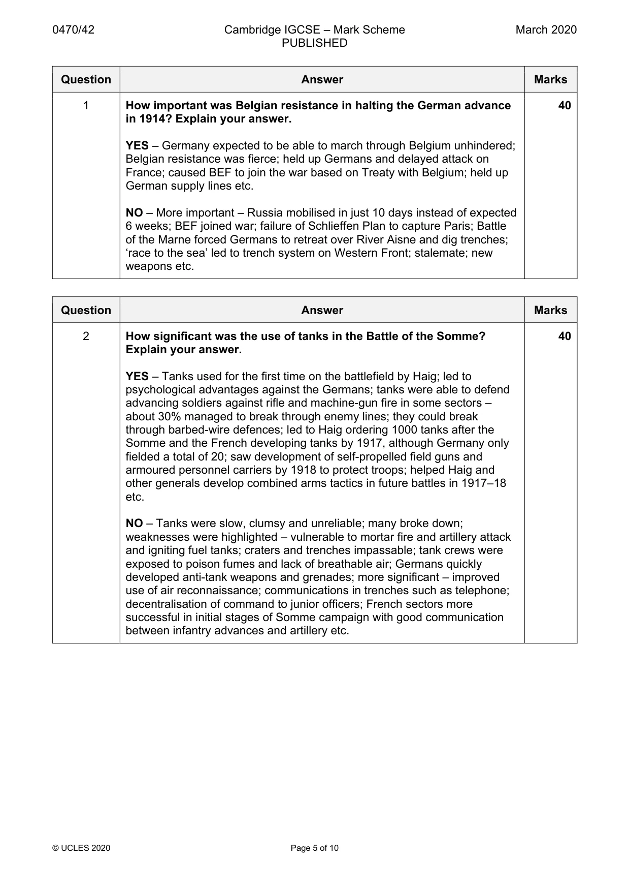Mark scheme, page 5 of 10