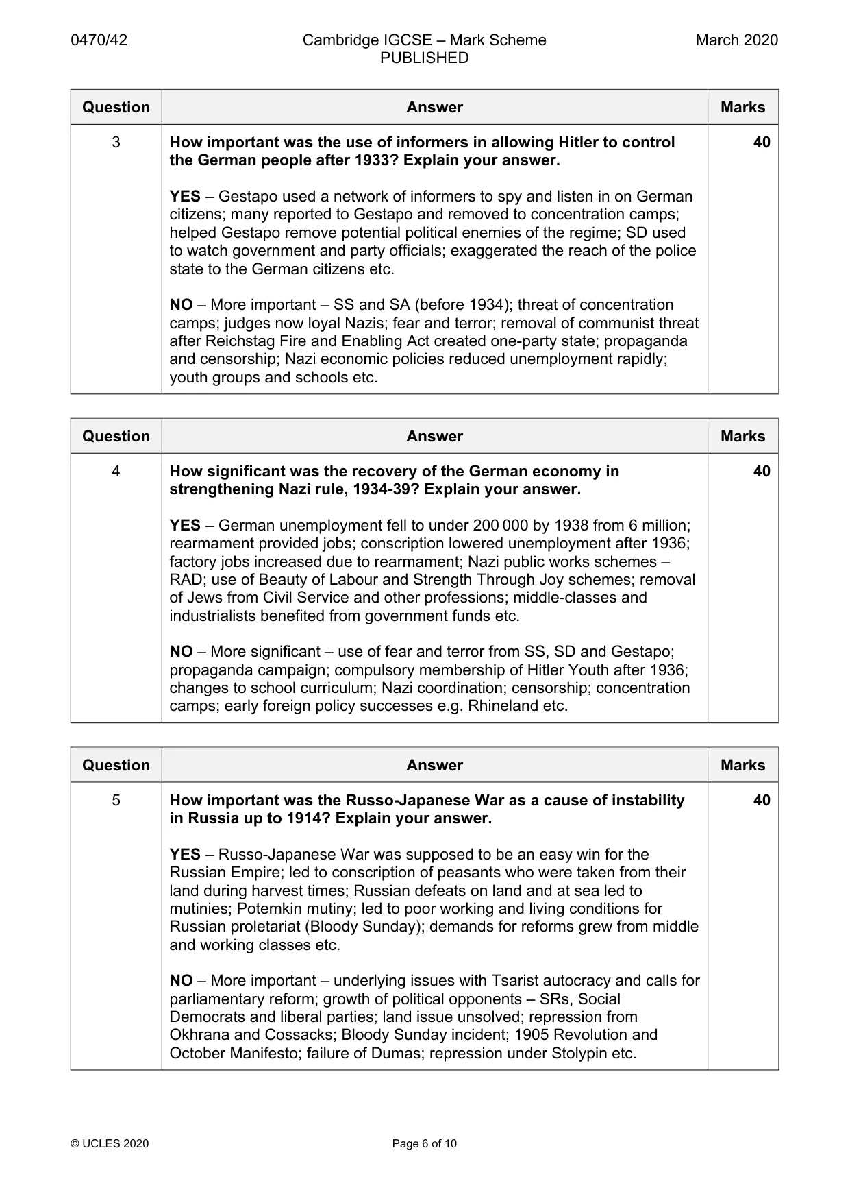 Mark scheme, page 6 of 10