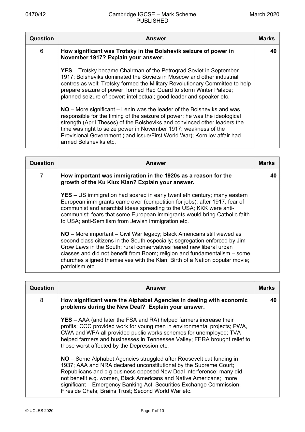 Mark scheme, page 7 of 10