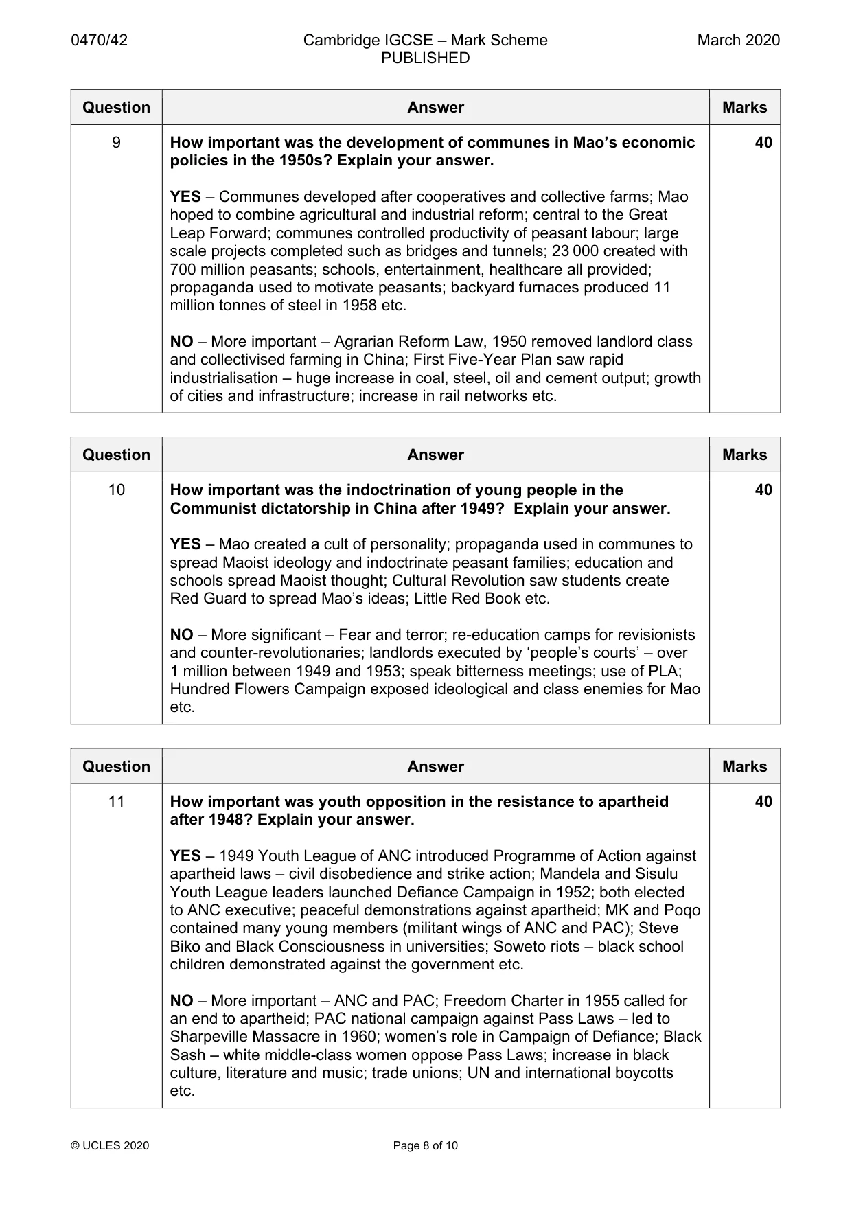 Mark scheme, page 8 of 10