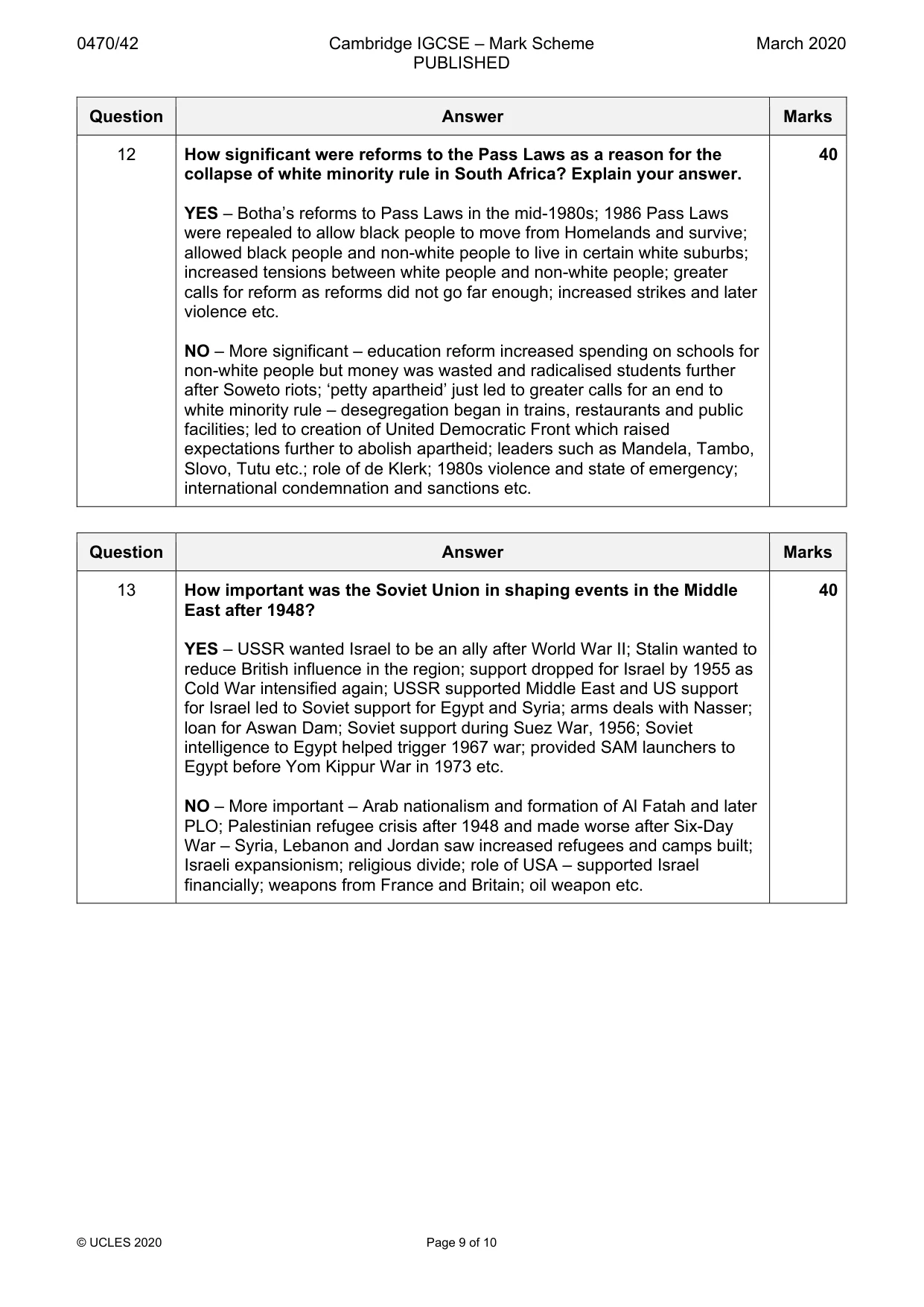 Mark scheme, page 9 of 10