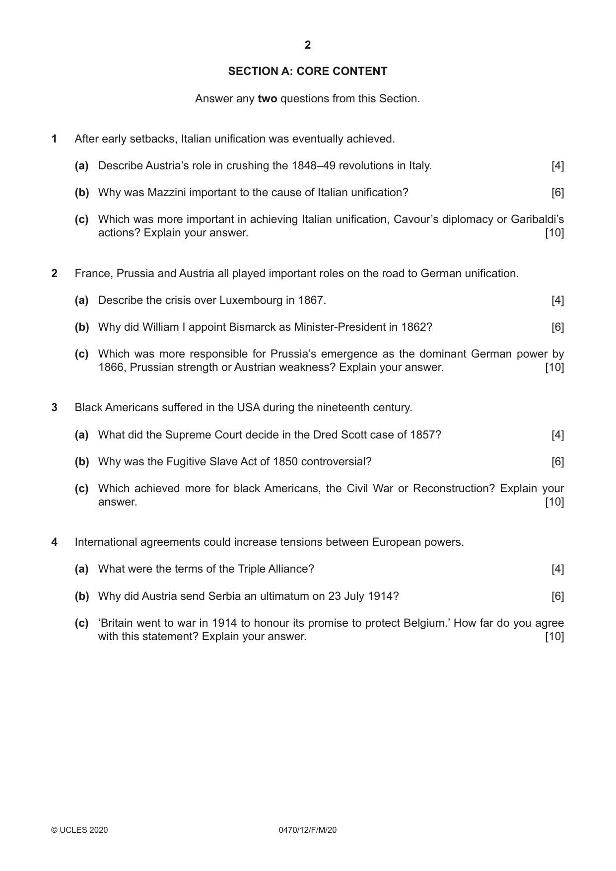 Cambridge IGCSE History 0470 2020 Feb/March Paper 1 · Variant 2 question paper, page 2 of 12