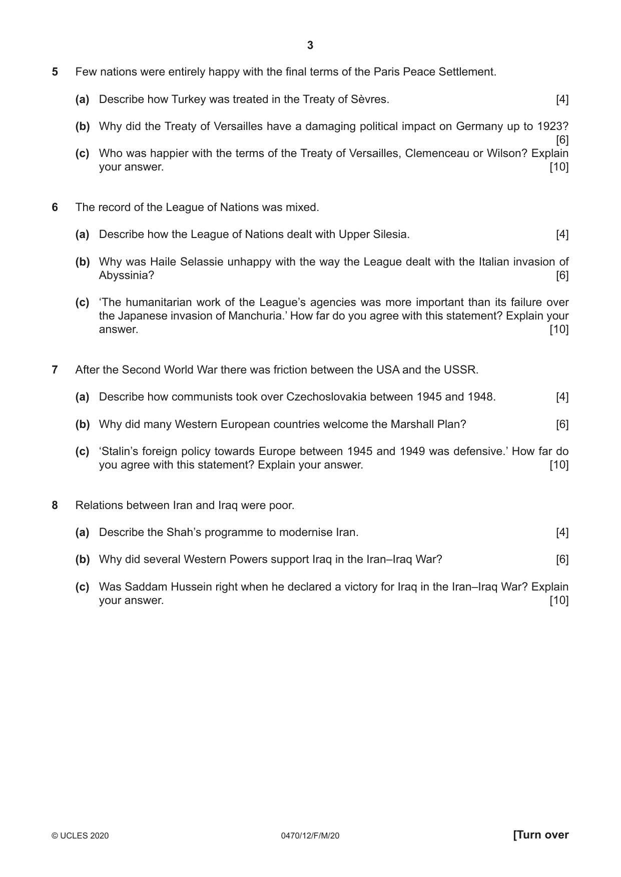 Cambridge IGCSE History 0470 2020 Feb/March Paper 1 · Variant 2 question paper, page 3 of 12