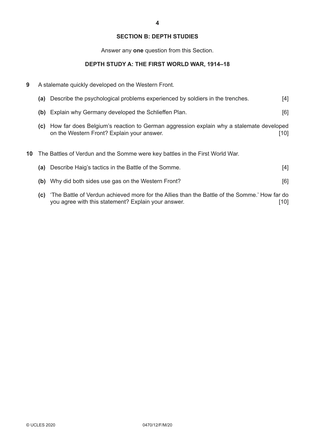Cambridge IGCSE History 0470 2020 Feb/March Paper 1 · Variant 2 question paper, page 4 of 12