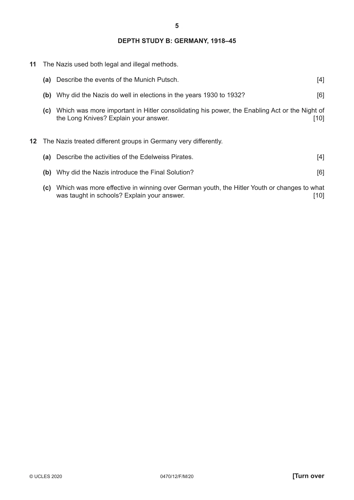 Cambridge IGCSE History 0470 2020 Feb/March Paper 1 · Variant 2 question paper, page 5 of 12