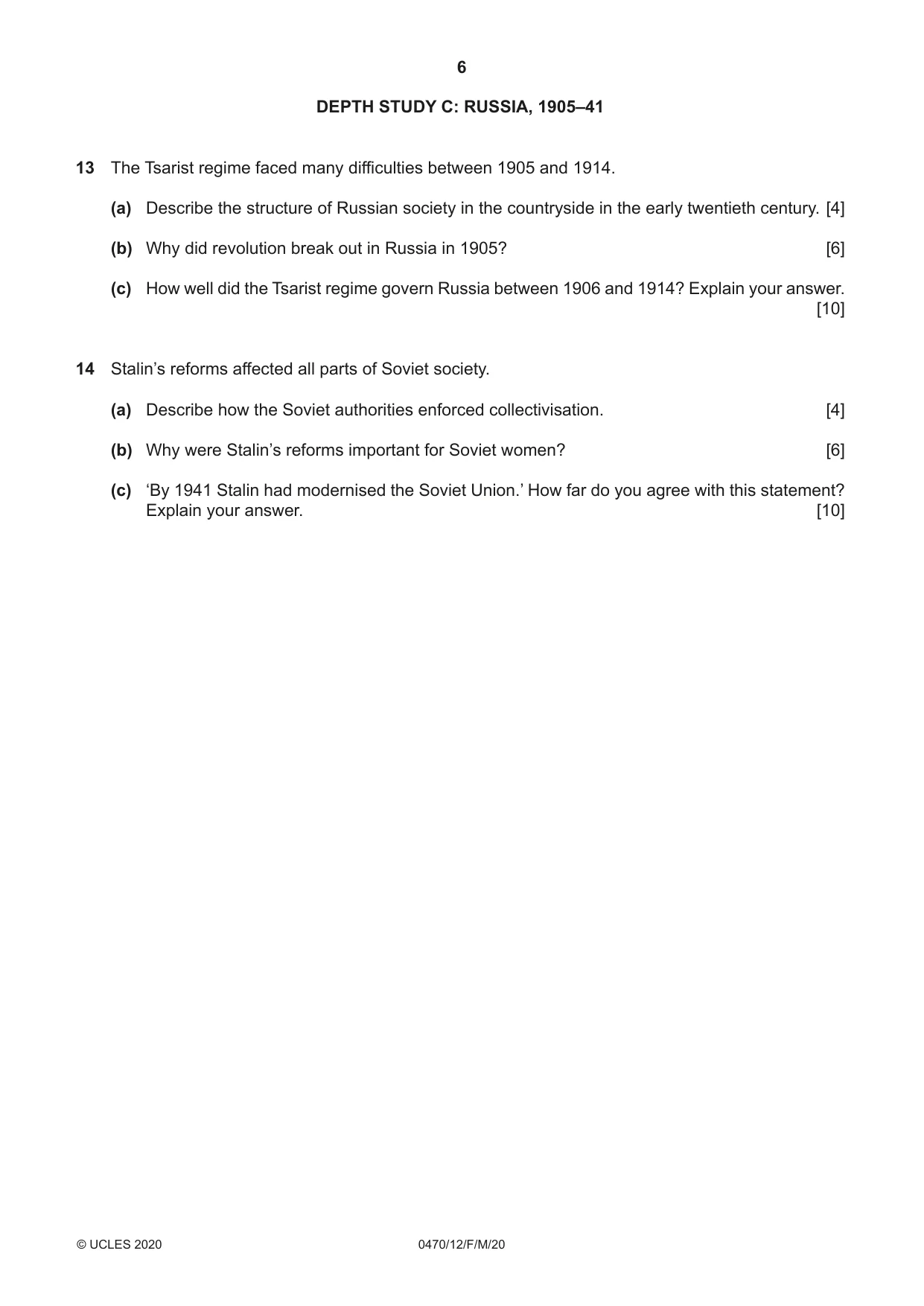 Cambridge IGCSE History 0470 2020 Feb/March Paper 1 · Variant 2 question paper, page 6 of 12