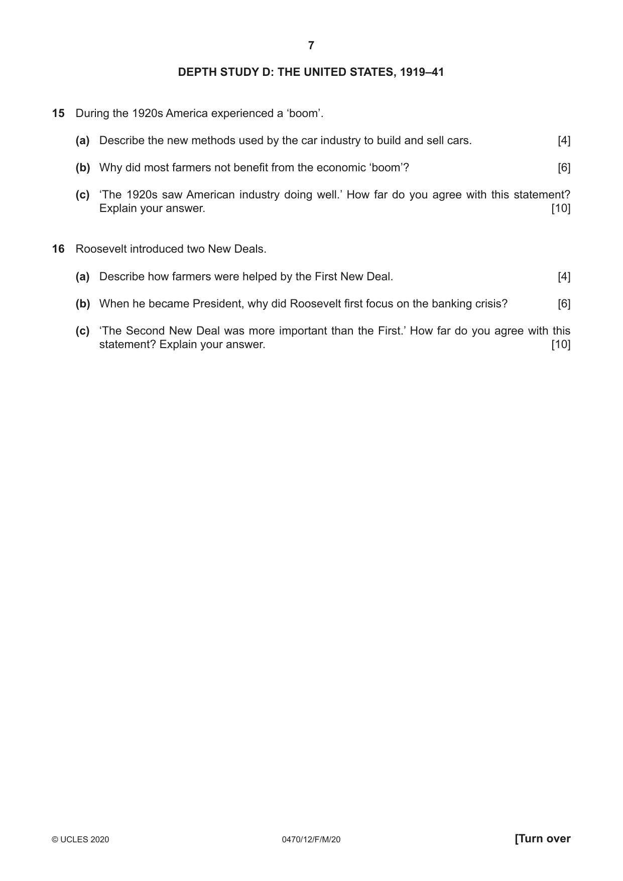 Cambridge IGCSE History 0470 2020 Feb/March Paper 1 · Variant 2 question paper, page 7 of 12