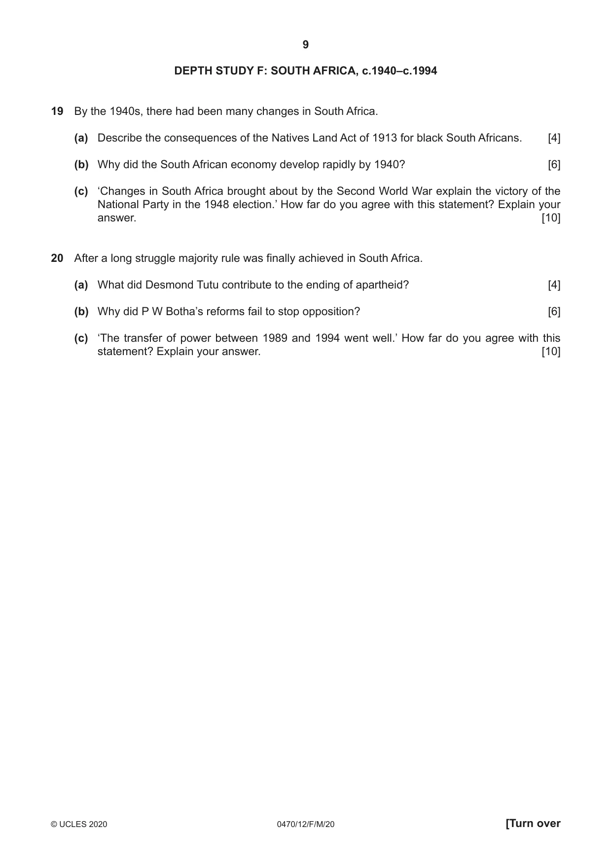 Cambridge IGCSE History 0470 2020 Feb/March Paper 1 · Variant 2 question paper, page 9 of 12