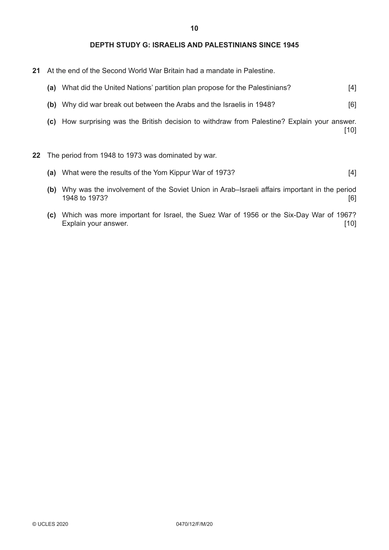 Cambridge IGCSE History 0470 2020 Feb/March Paper 1 · Variant 2 question paper, page 10 of 12