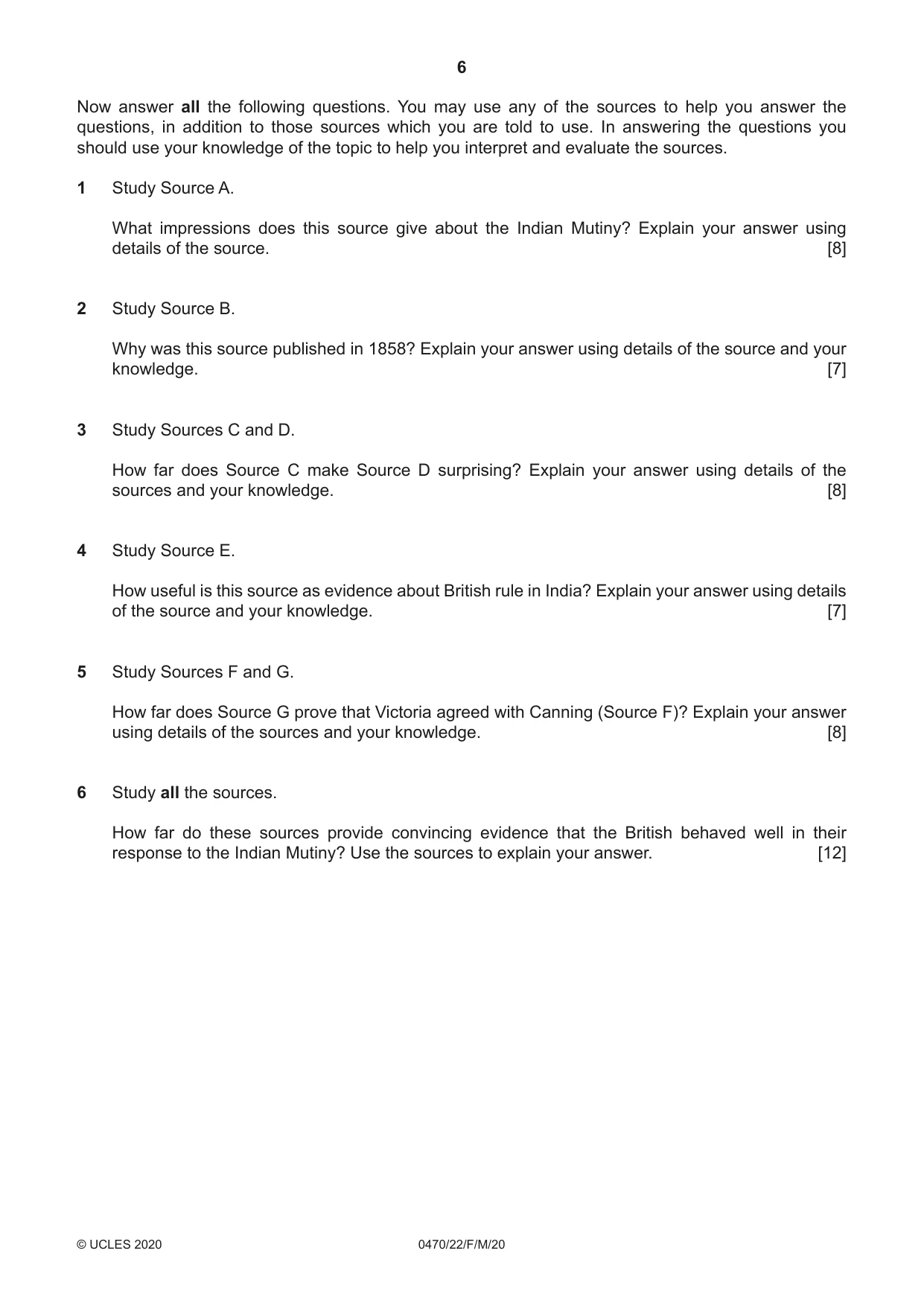Cambridge IGCSE History 0470 2020 Feb/March Paper 2 · Variant 2 question paper, page 6 of 16