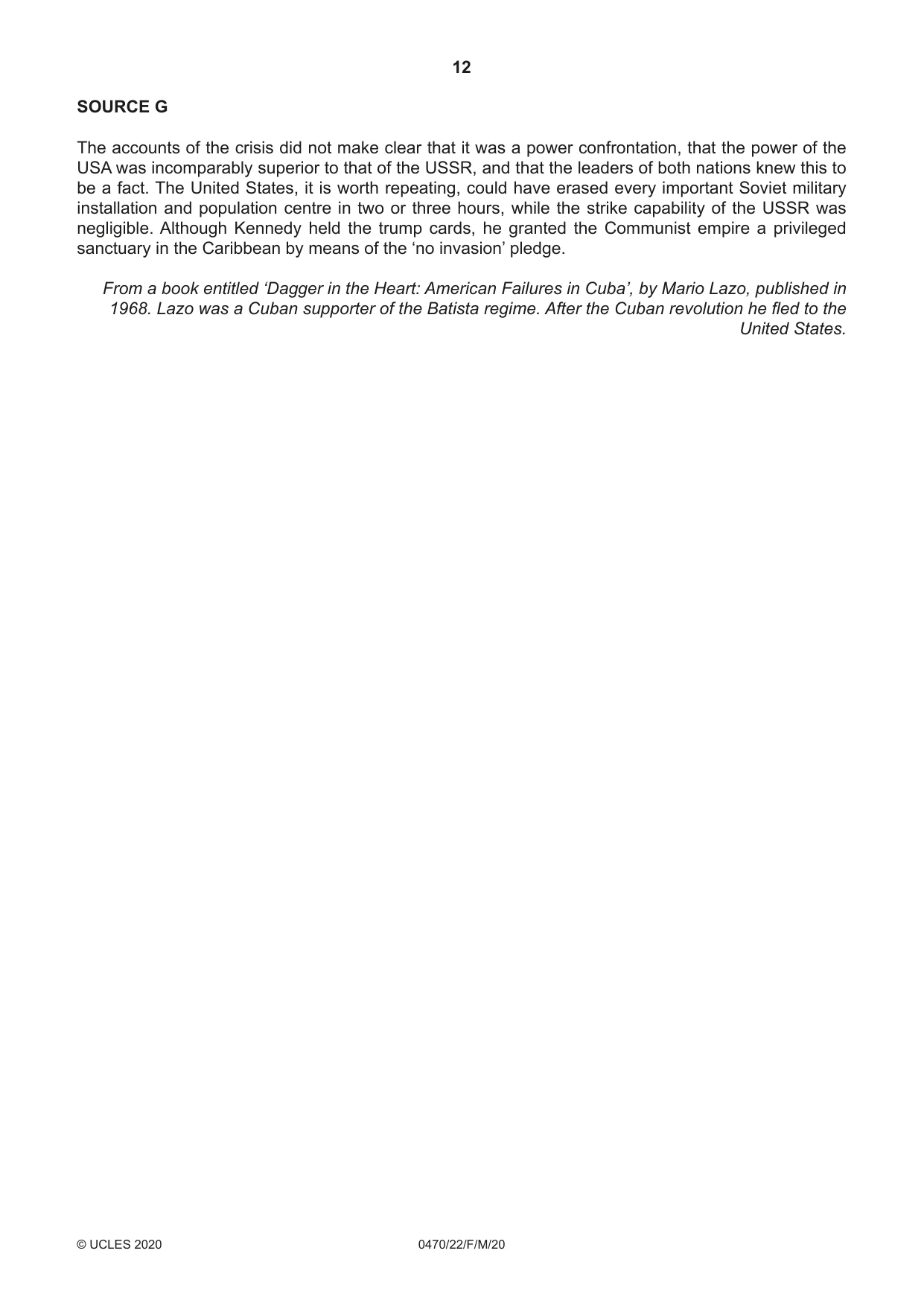Cambridge IGCSE History 0470 2020 Feb/March Paper 2 · Variant 2 question paper, page 12 of 16