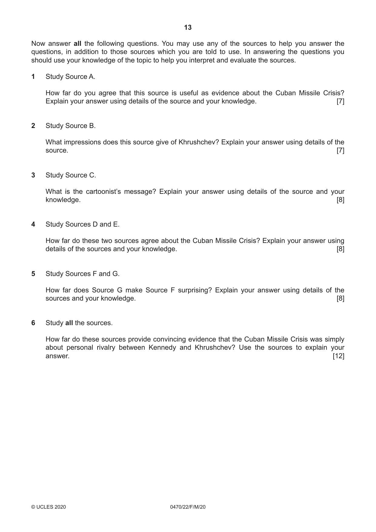 Cambridge IGCSE History 0470 2020 Feb/March Paper 2 · Variant 2 question paper, page 13 of 16