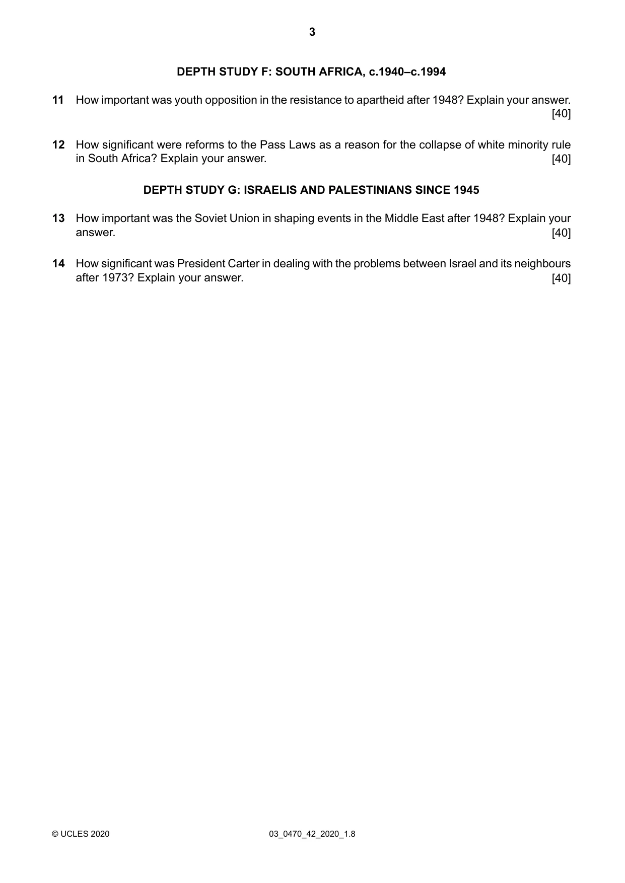 Cambridge IGCSE History 0470 2020 Feb/March Paper 4 · Variant 2 question paper, page 3 of 4