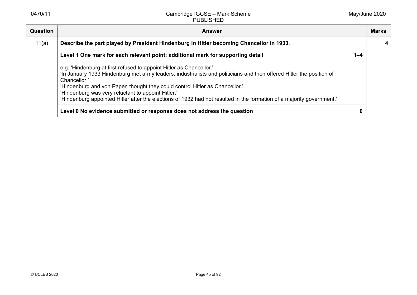 Mark scheme, page 45 of 92