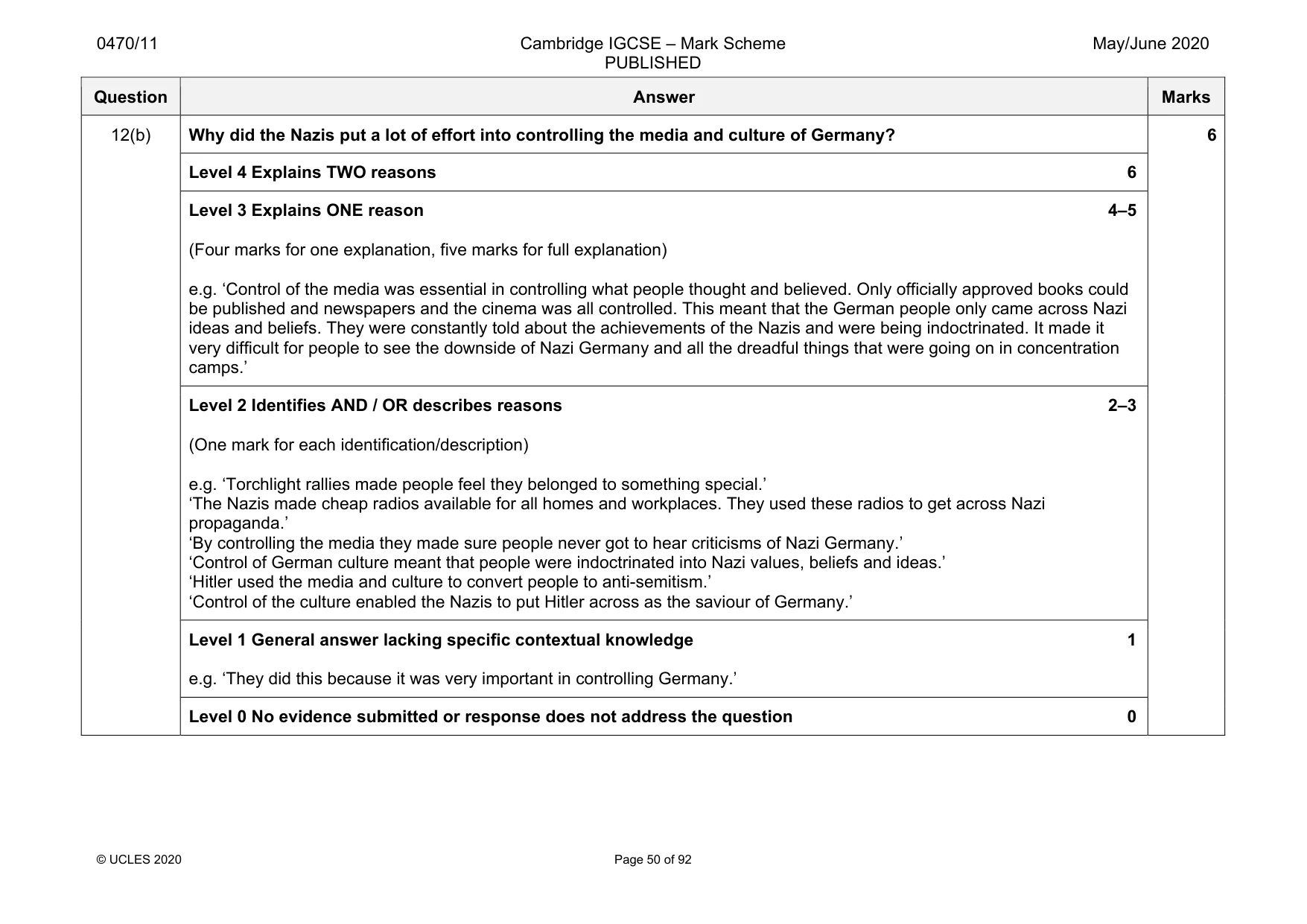 Mark scheme, page 50 of 92
